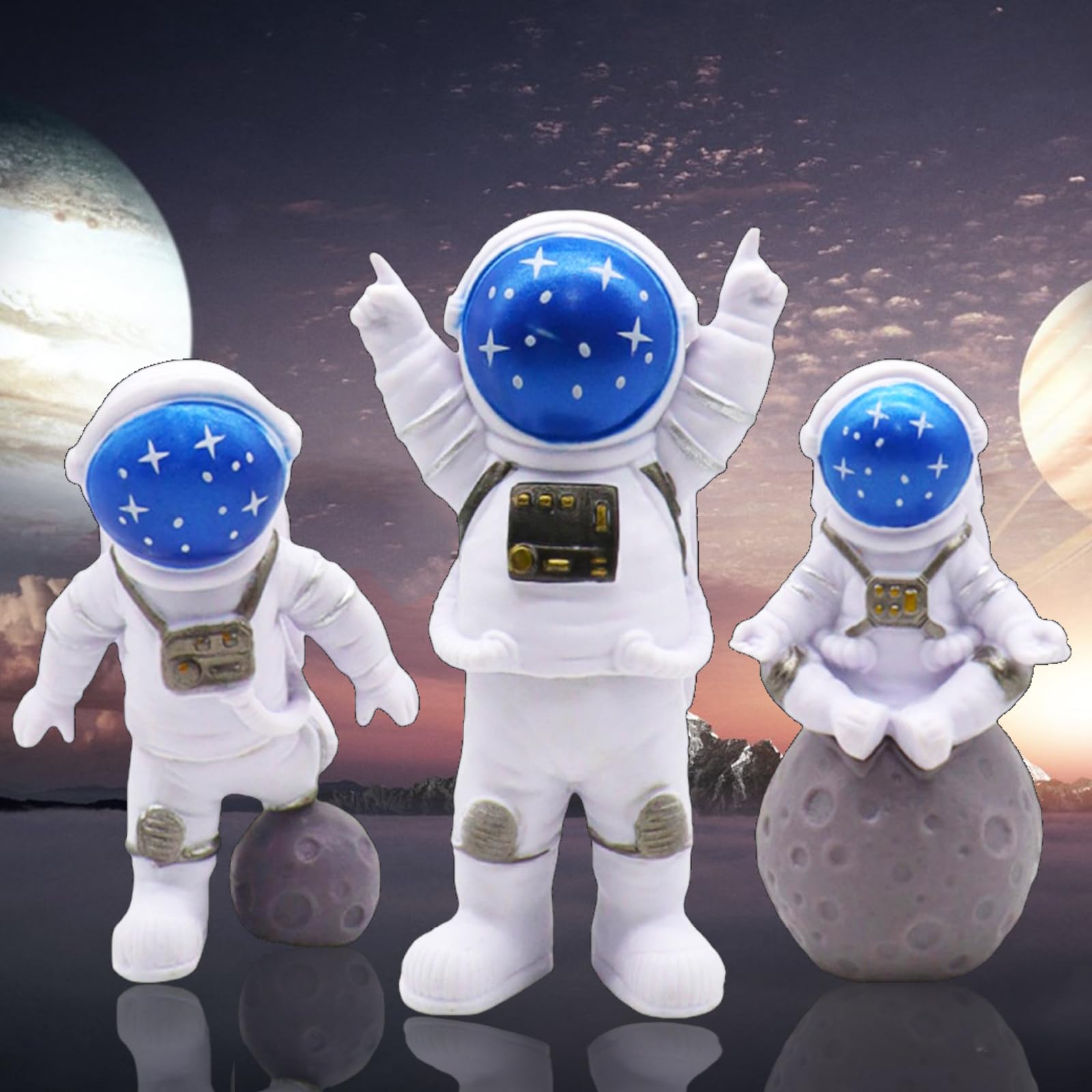 Vastsea 3 Piezas Estatuas de Astronauta, Figura de Astronauta, Resina de Astronauta, para Manualidades, Hogar, Sala de Estar, Oficina, Decoración de Habitación de Niños (Azul)