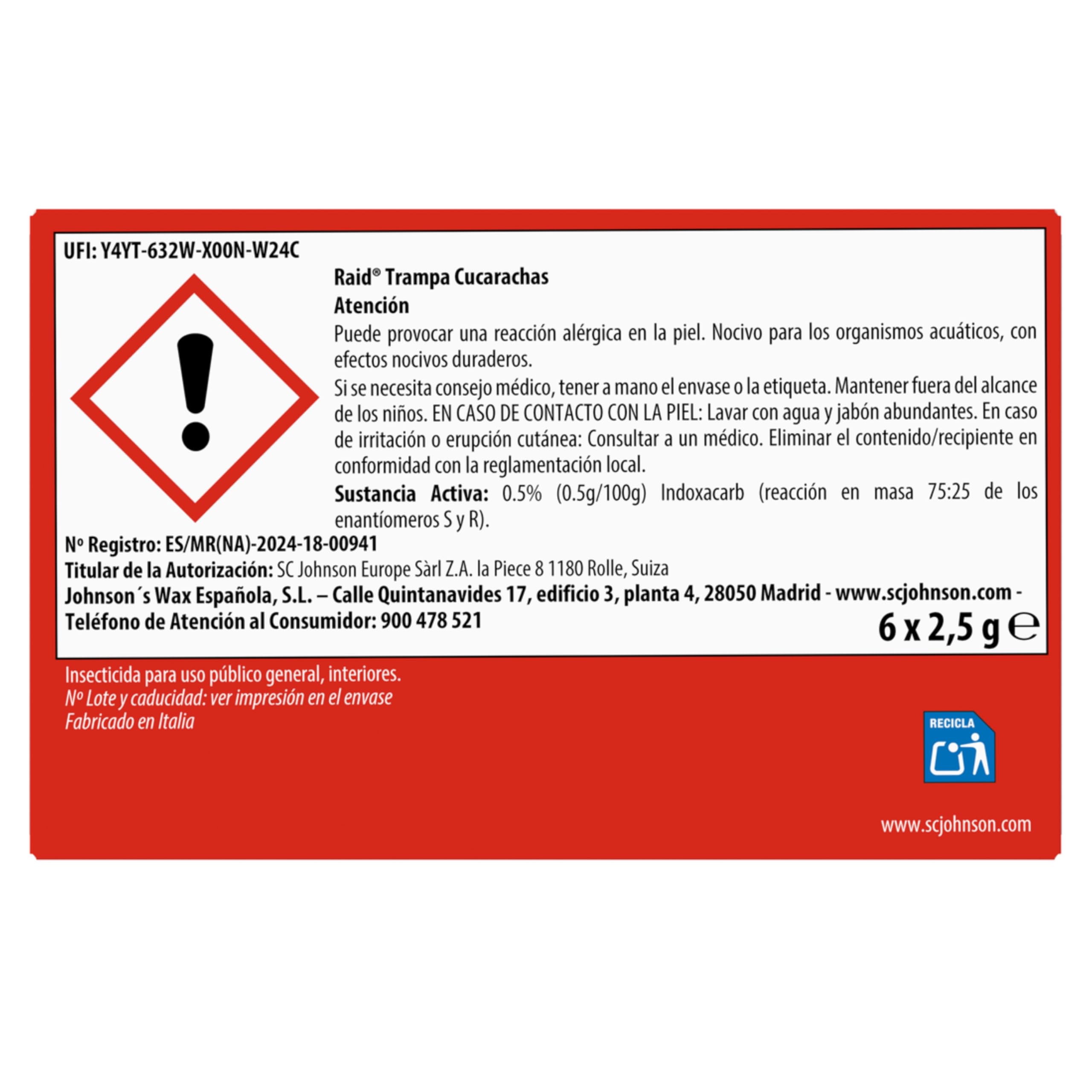 Raid Cebos Anticucarachas, Trampa para Eliminar Cucarachas y Huevos, 1Unidad