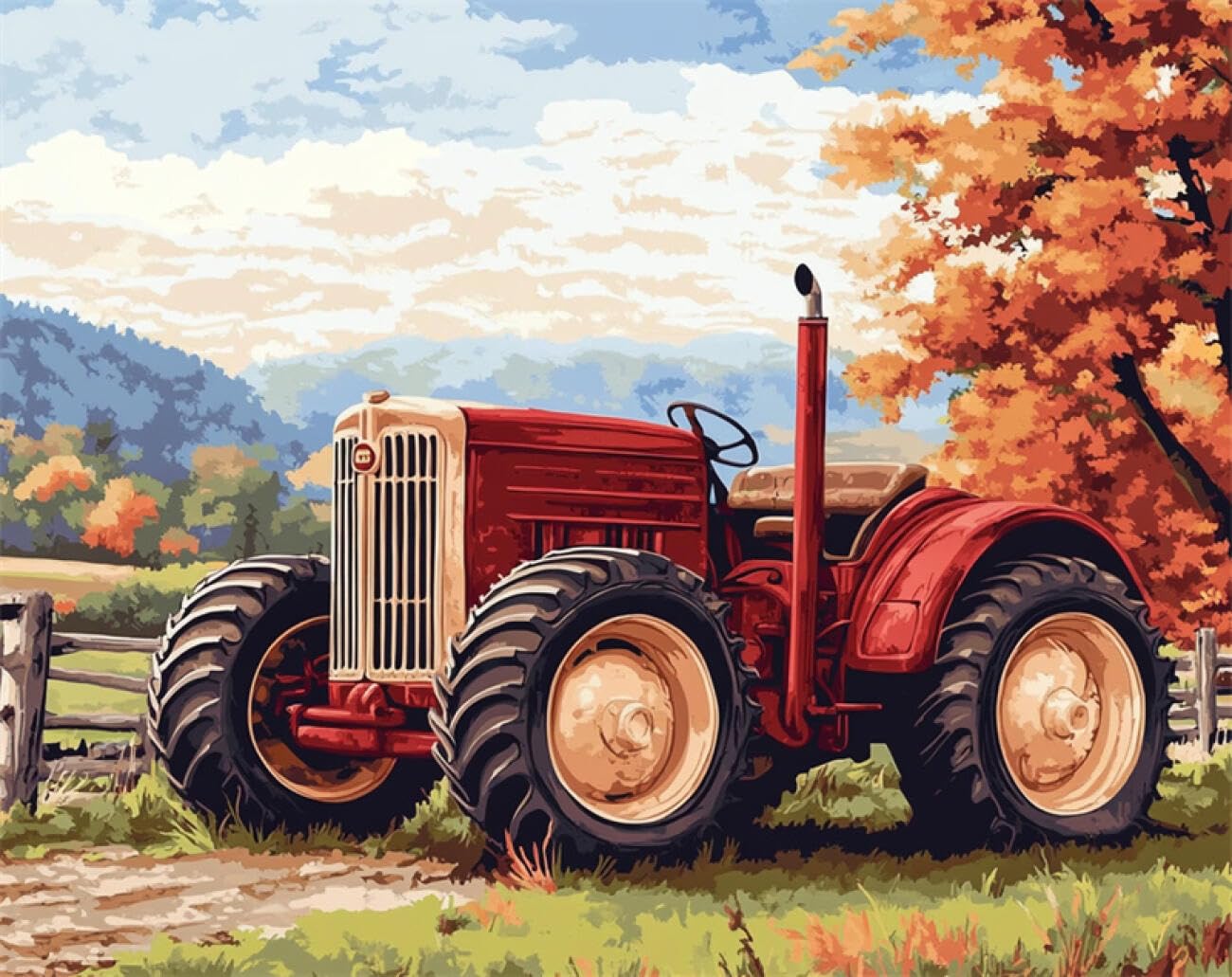 AMBATTERY Landscape Latch Hook Rug Kit Cartoon Tractor Rug Making Kit for Adults and Beginners，Carpet Latch Hook Kits Embroidery Needlework DIY Crafts 21x29in