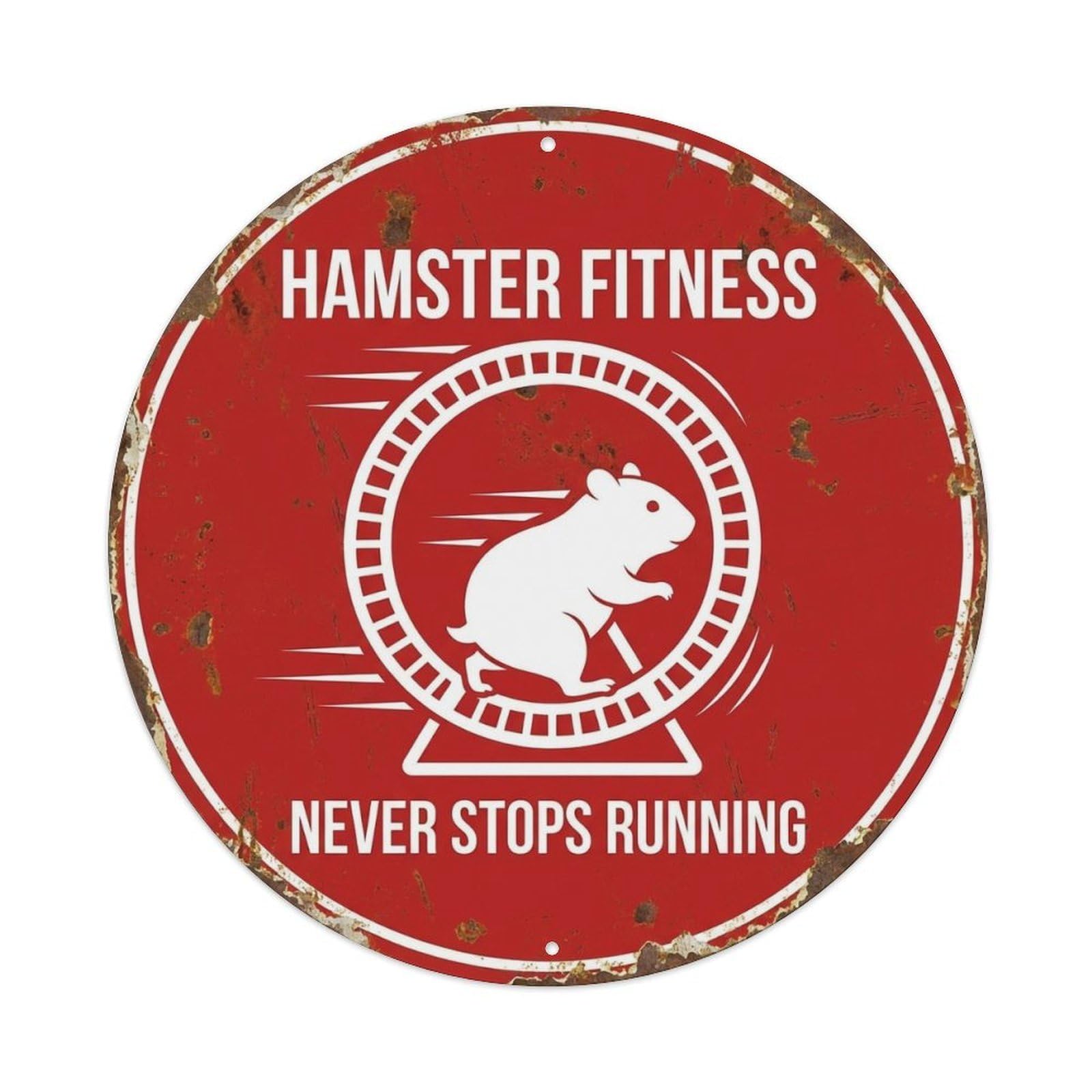 Hamster Fitness Fanatic Round Wall Hanging Metal Tin Sign