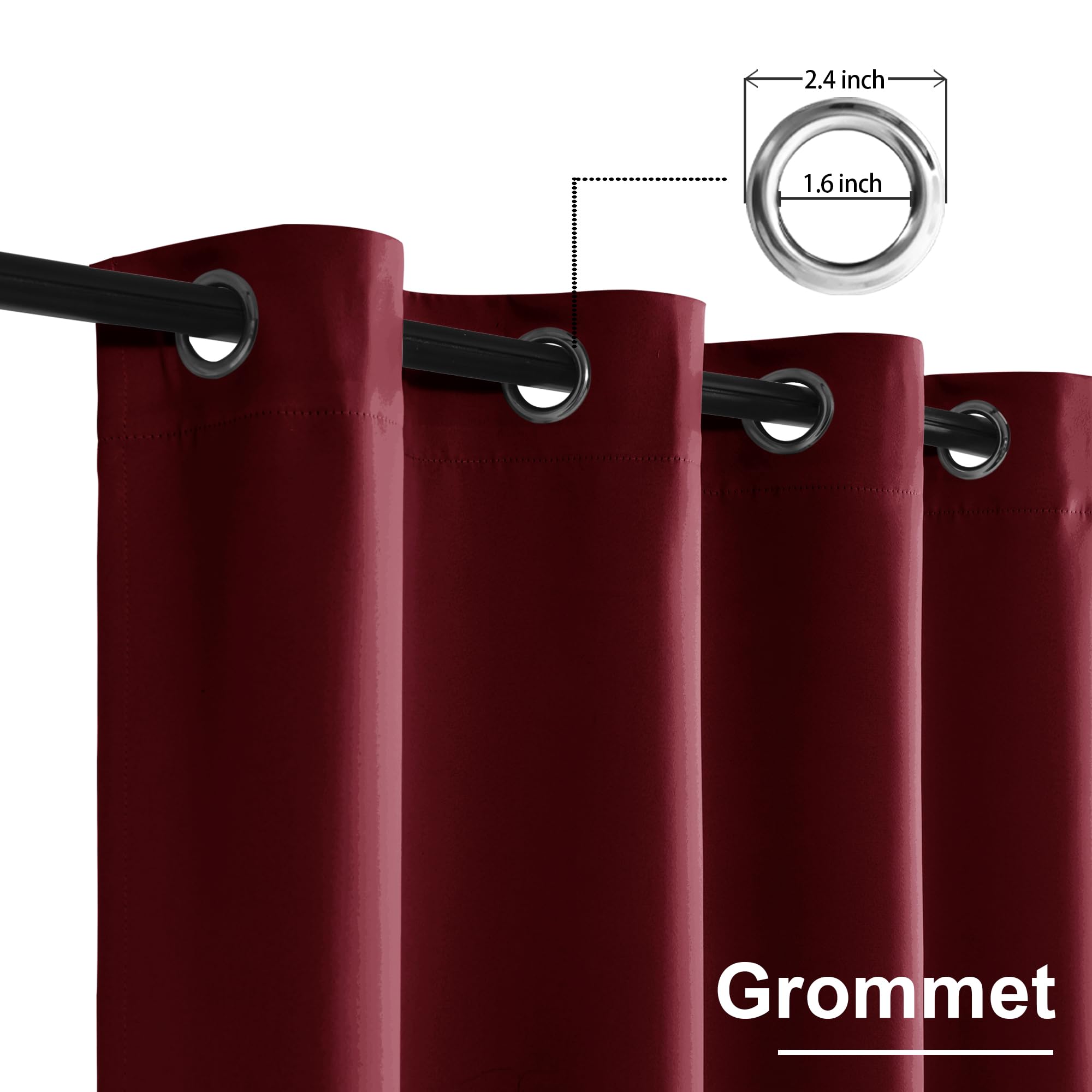 XWZO Blackout Curtains Shades Window Curtain Panels with Tiebacks- Noise Reduction and Thermal Insulated Eyelet Curtains for Bedroom,Living Room,Office,Study Room Burgundy W46xL54 - Image 4