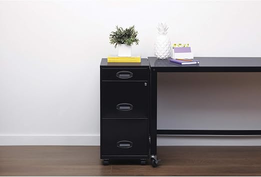 Lorell 17427 3-Drawer Mobile File Cabinet, 18, 21.80 L x 18.00 W x 33.10 H, Black