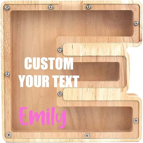 Alcancía de monedas personalizada, juguete de madera con nombre personalizado, letra creativa del alfabeto inglés de veintiséis, caja de ahorro de