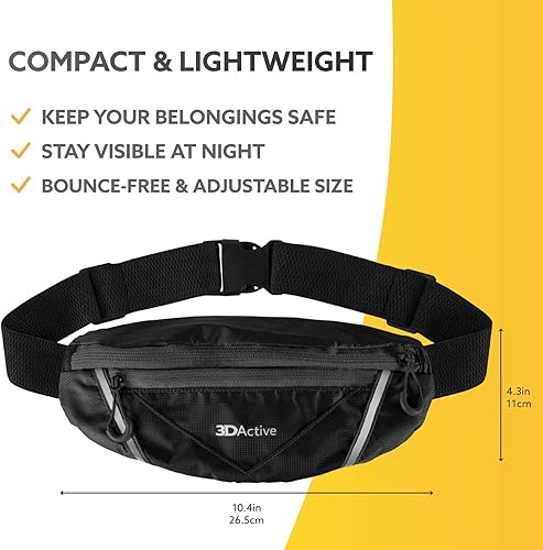 Miniatura 7 de 3DActive Riñonera profesional para correr, resistente al agua, riñonera de entrenamiento, ultraligera, ajustable, reflectante, para ejercicio,