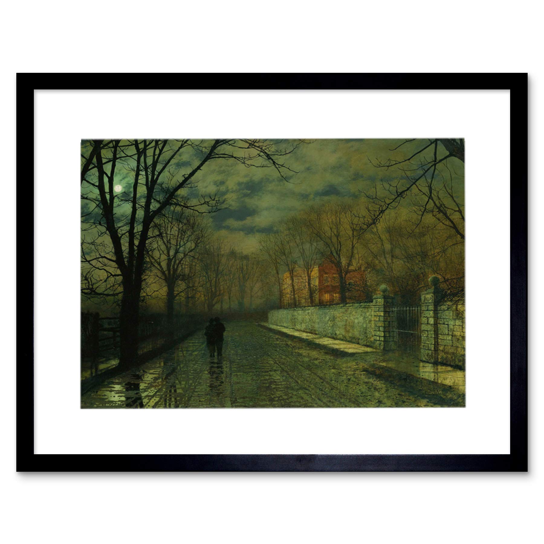 Wee Blue Coo John Atkinson Grimshaw Figures Moonlit Lane Rain Framed Print Picture F12X464