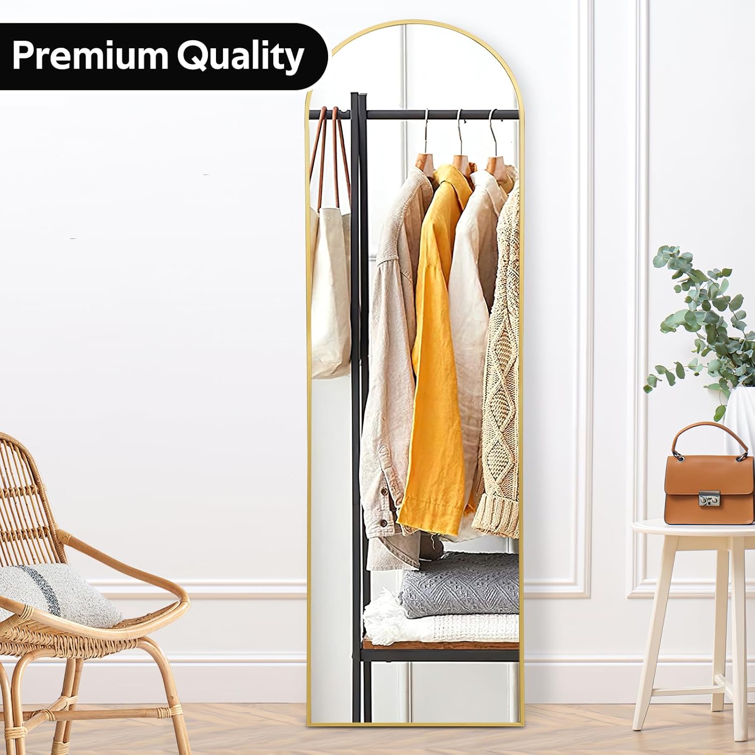 Arched Full-Length Floor Mirror | Premium Aluminum Frame & Shatterproof Glass for Modern Home/Boutique Decor