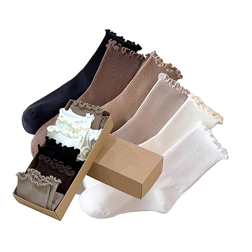 Ceoon 6 Pairs Womens Ruffle Socks Cute Ankle Socks Crew Socks Boot Socks for Women Sizes 5 to 9 - One Size - Socks Set 1