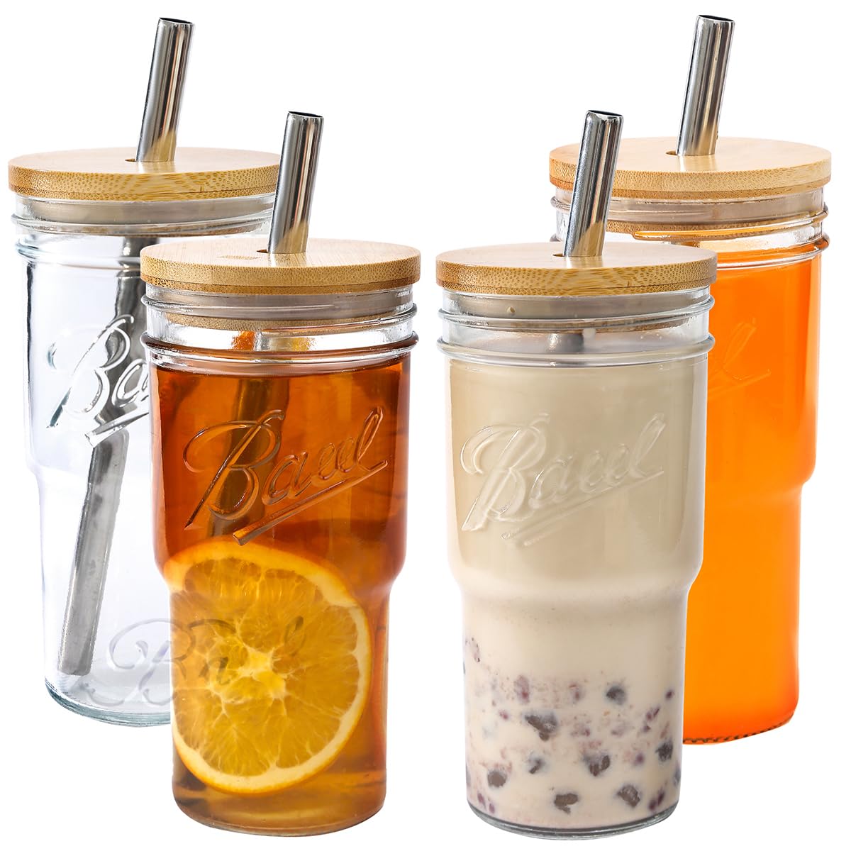 Hilivy Reusable Boba Cup and lids straw Glass Bubble Tea Mason Jars