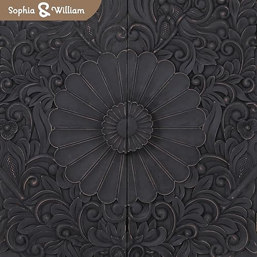 Miniatura 3 de Sophia & William Armario decorativo de 2 puertas, armario de almacenamiento desgastado con 2 puertas talladas y marco de madera para entrada, sala