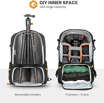 TARION Waterproof Camera Bag Backpack with Side Access 15.6 Laptop Sleeve | 15L Rucksack with Raincover Tripod Holder EVA hardshell Shockproof Protection Fits 1 Cameras + 5 Lenses for Photographers PBL