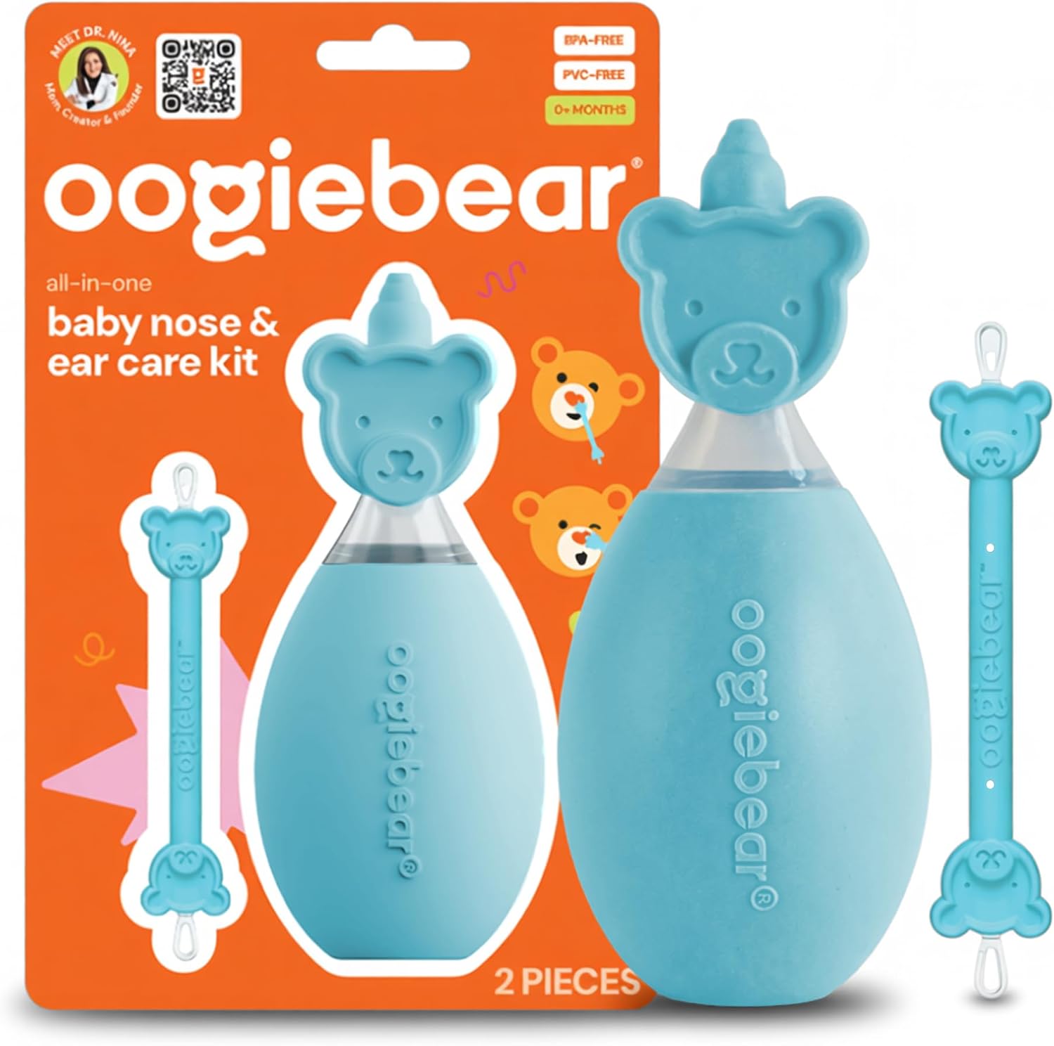 oogiebear All-in-One Baby Nose & Ear Care Breathing Kit, 2 Pieces, Blue