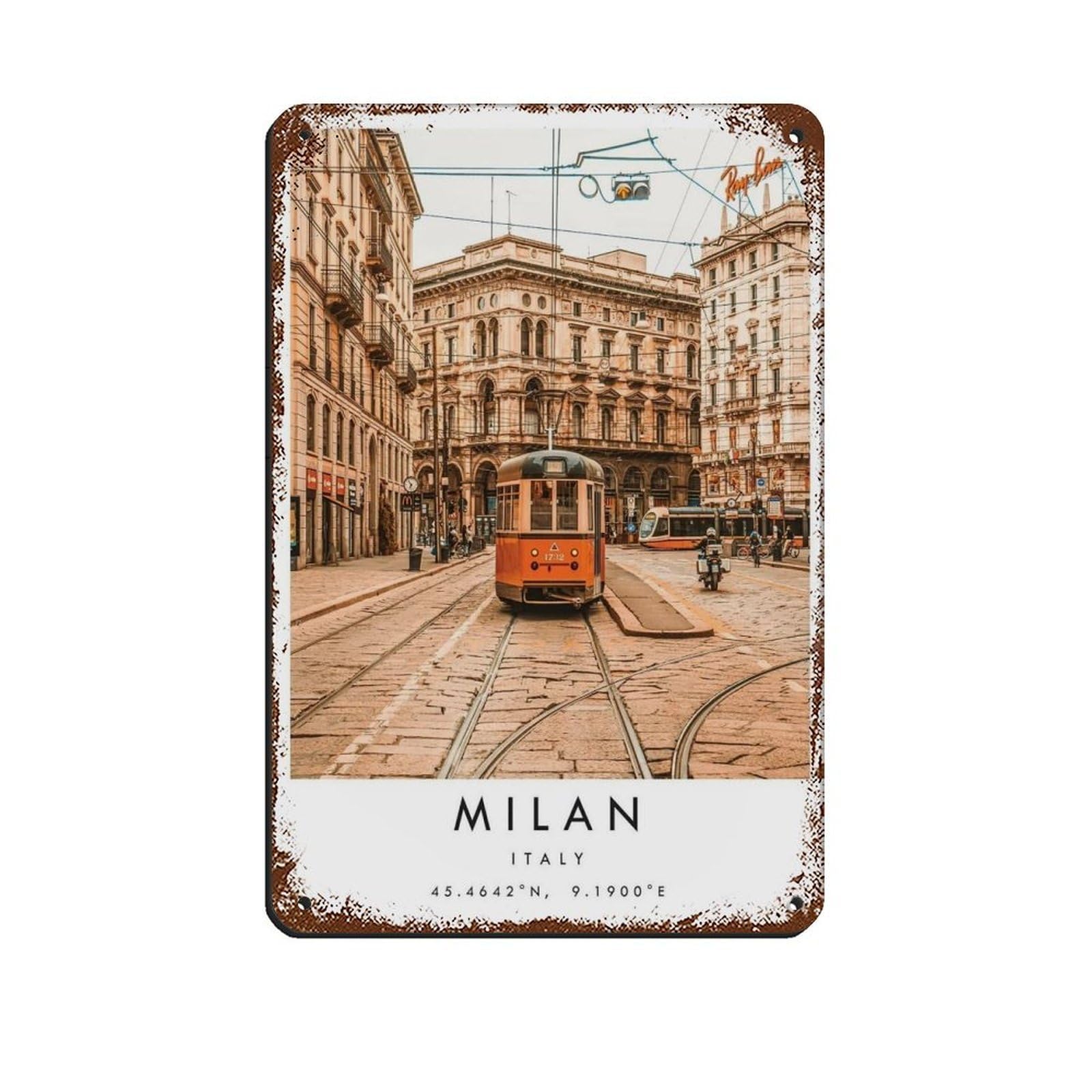 Milan Travel, Italy Art Photography Retro Poster Metal Tin Sign Chic Art Retro Iron Painting Bar People Cave Cafe Family Garage Poster Wall Decoration 8x12inch(20x30cm)