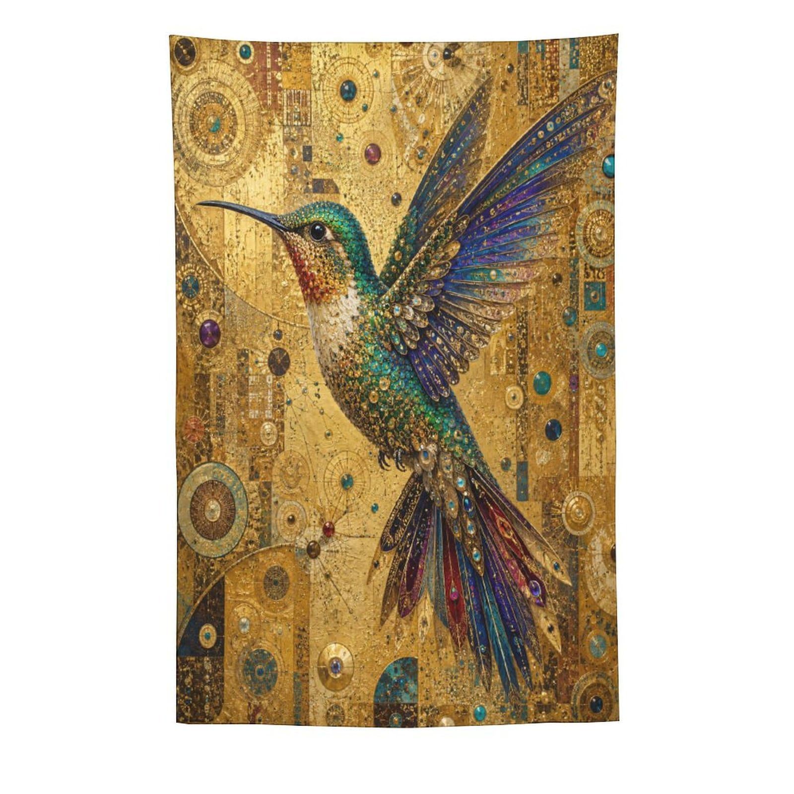 W7C8U2X3 Golden Hummingbird Collage Wall Tapestry, College Dorm