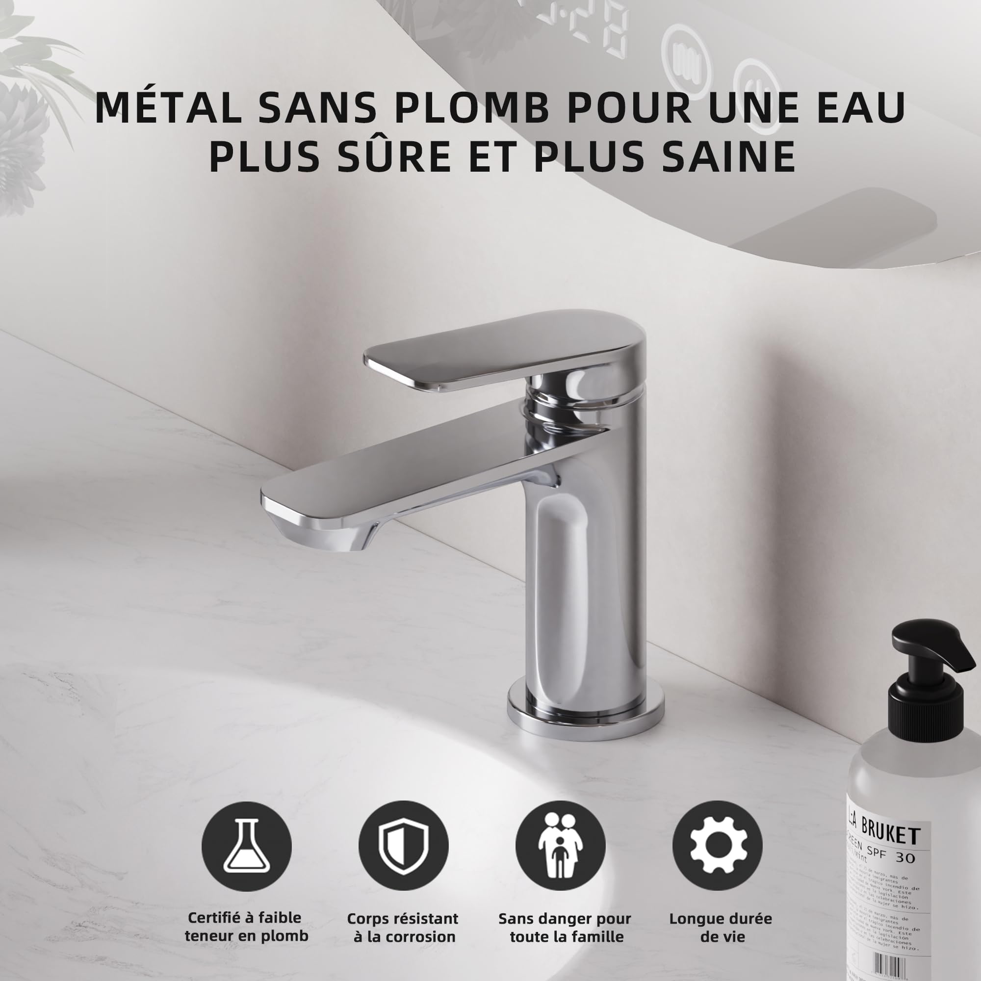 BELZ Robinet Mitigeur Lavabo Chromé Monocommande Économie d'Eau Anti-Goutte | Cartouche Céramique Anti-Goutte Économie d'Eau Laiton Massif Sans Plomb Montage Facile Finition Chromée Antirouille Durable