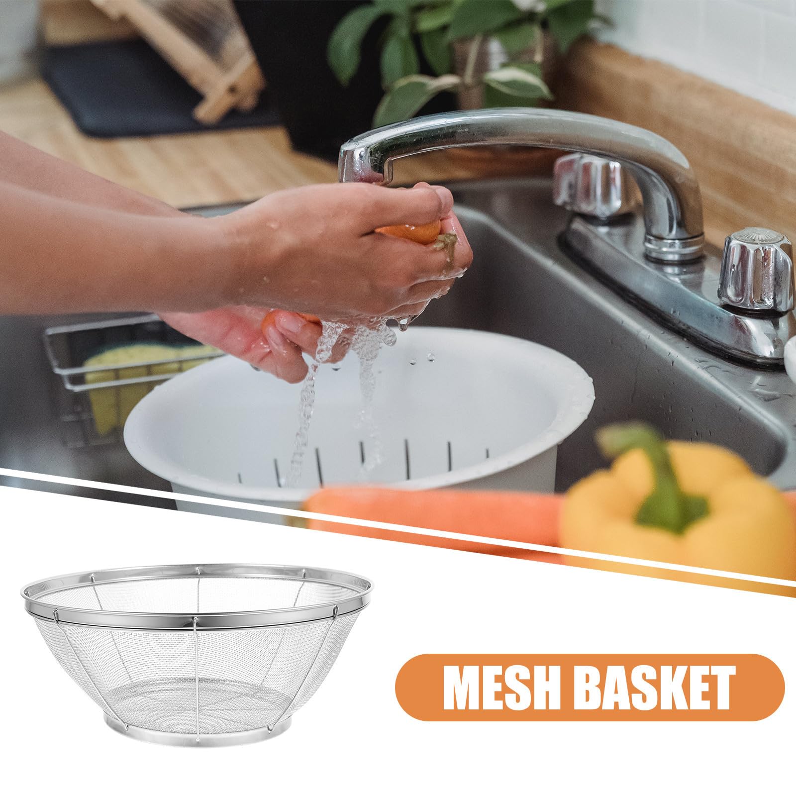 Juego de 5 Coladores Grandes de Malla Fina de Acero Inoxidable Resistentes para Lavar Frutas y Arroz en Cocina Forma Redonda y Filtro Fino