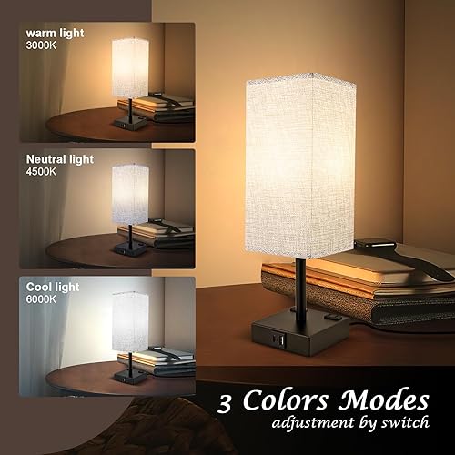 Miniatura 2 de Lámpara de mesa táctil para dormitorio, lámpara de noche regulable continua con puertos USB C+A y 3 temperaturas de color, luz de mesita de noche
