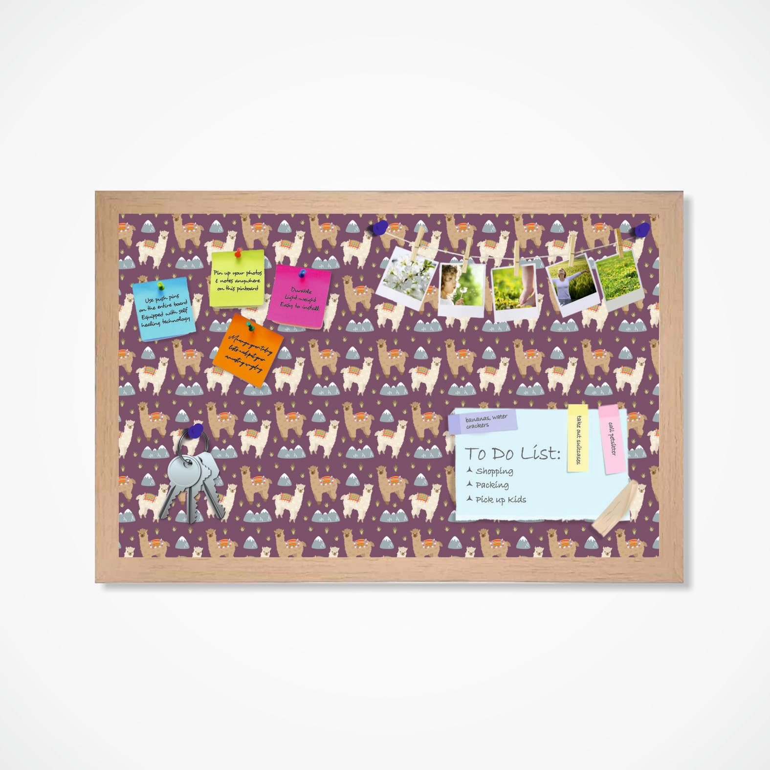 Notice Board | Bulletin Board | Soft Board| llamatoon Theme| with Push pins & Nails | Multicolor Colour-image-15