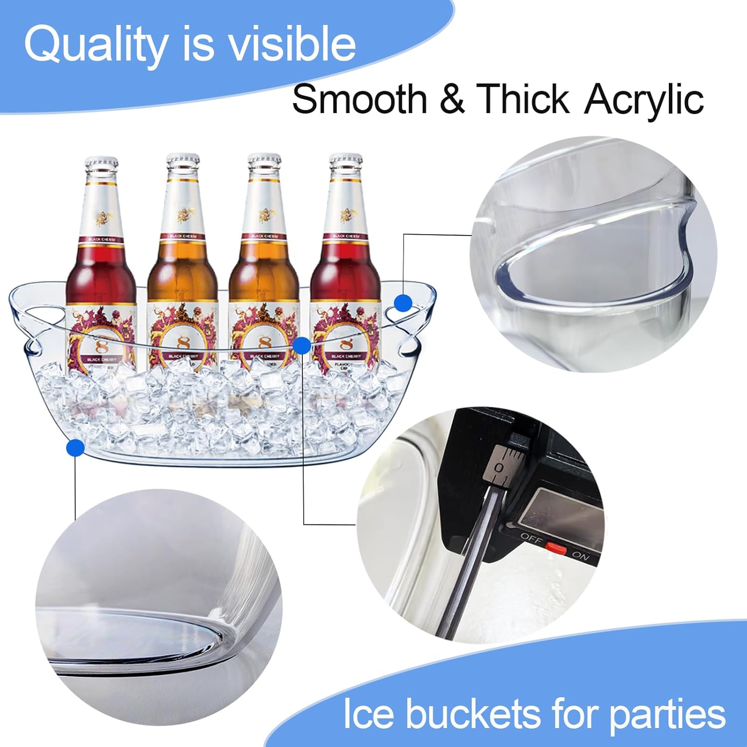 Emycool Ice Bucket, 5.5L Large Ice Buckets for Parties and Freezer, Plastic Beverage Tub for Cocktail Bar with Scoops for Wine, Champagne, Beer (4PCS)