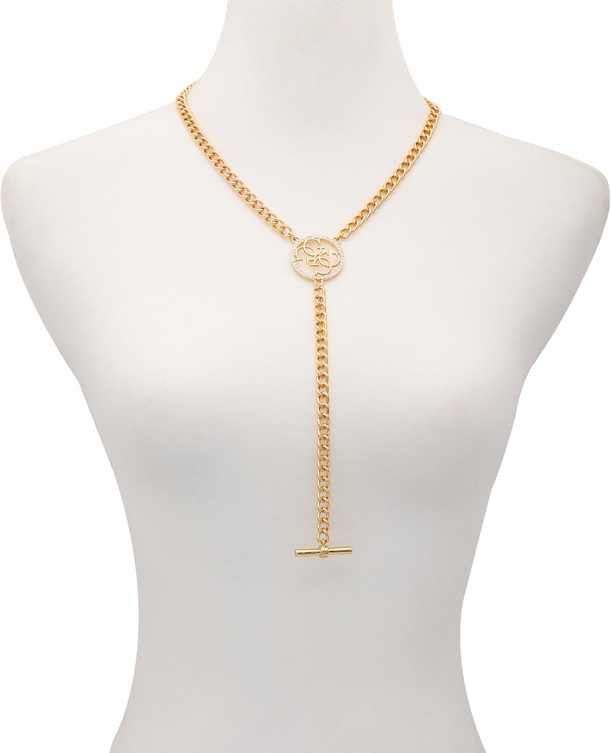 GUESS Goldtone Glass Stone Bar Pendant Y-Necklace - Image 2