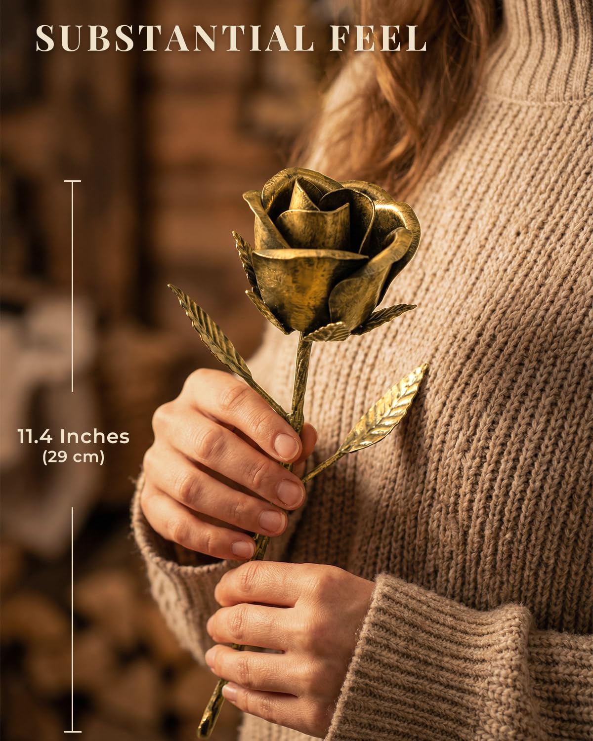 Handmade Bronze Rose - 8th & 19th Anniversary Wedding Gift for Wife - Solid Metal Flower Keepsake, 8 Year & 19 Year Wedding Anniversary Couples Gift