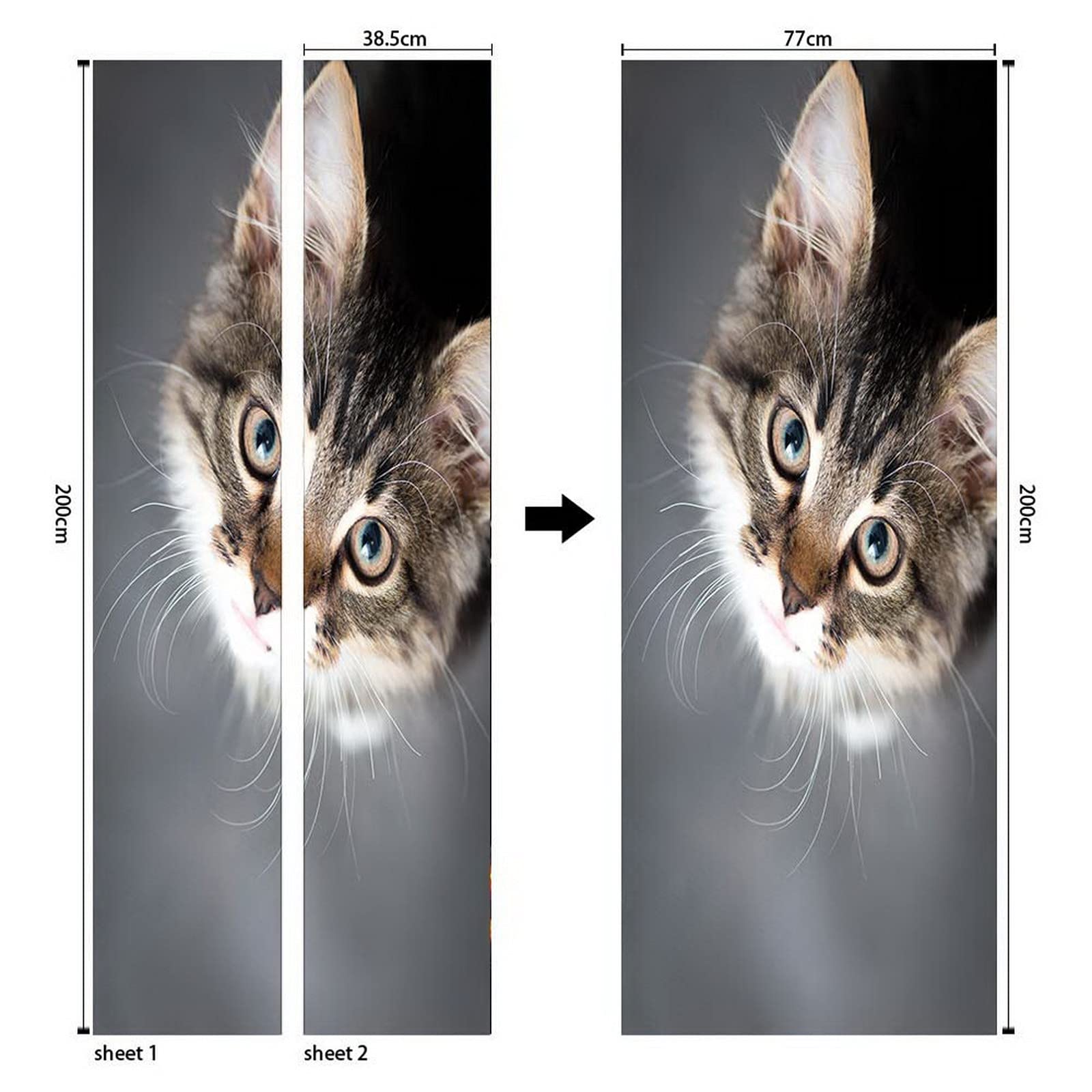 Sticker Décoratif Porte 3D - Motif Chat Et Tigre Abstrait, 90x200 Cm, Vinyle Amovible, Facile à Coller Sticker Décoratif Porte 3D - Motif Chat Et Tigre Abstrait, 90x200 Cm, Vinyle Amovible, Facile à Coller