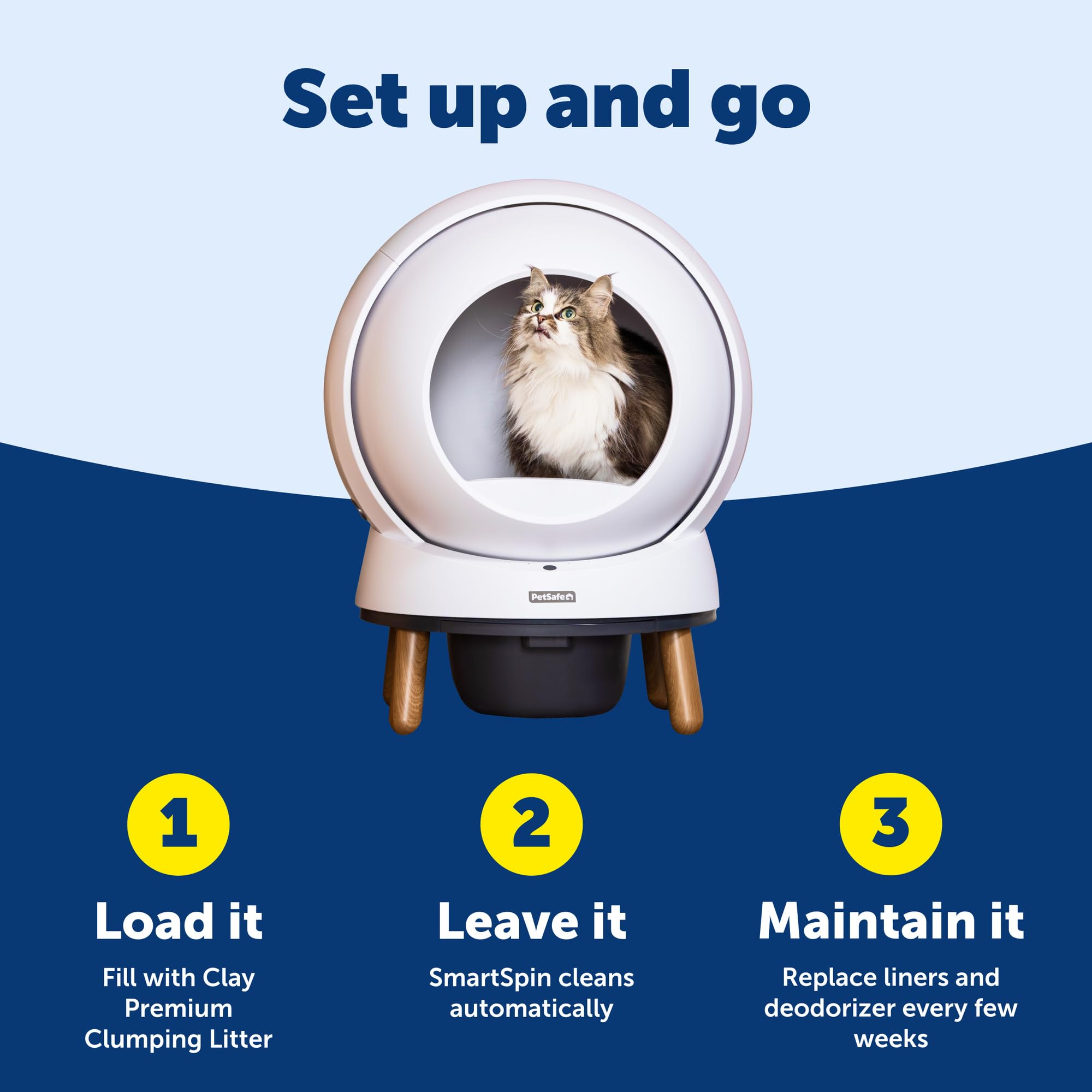 PetSafe ScoopFree SmartSpin - Lettiera autopulente, controllo avanzato degli odori, controllata tramite app, fino a 2 settimane di pulizia a mani libere, include tappetino per lettiera, 50 sacchetti