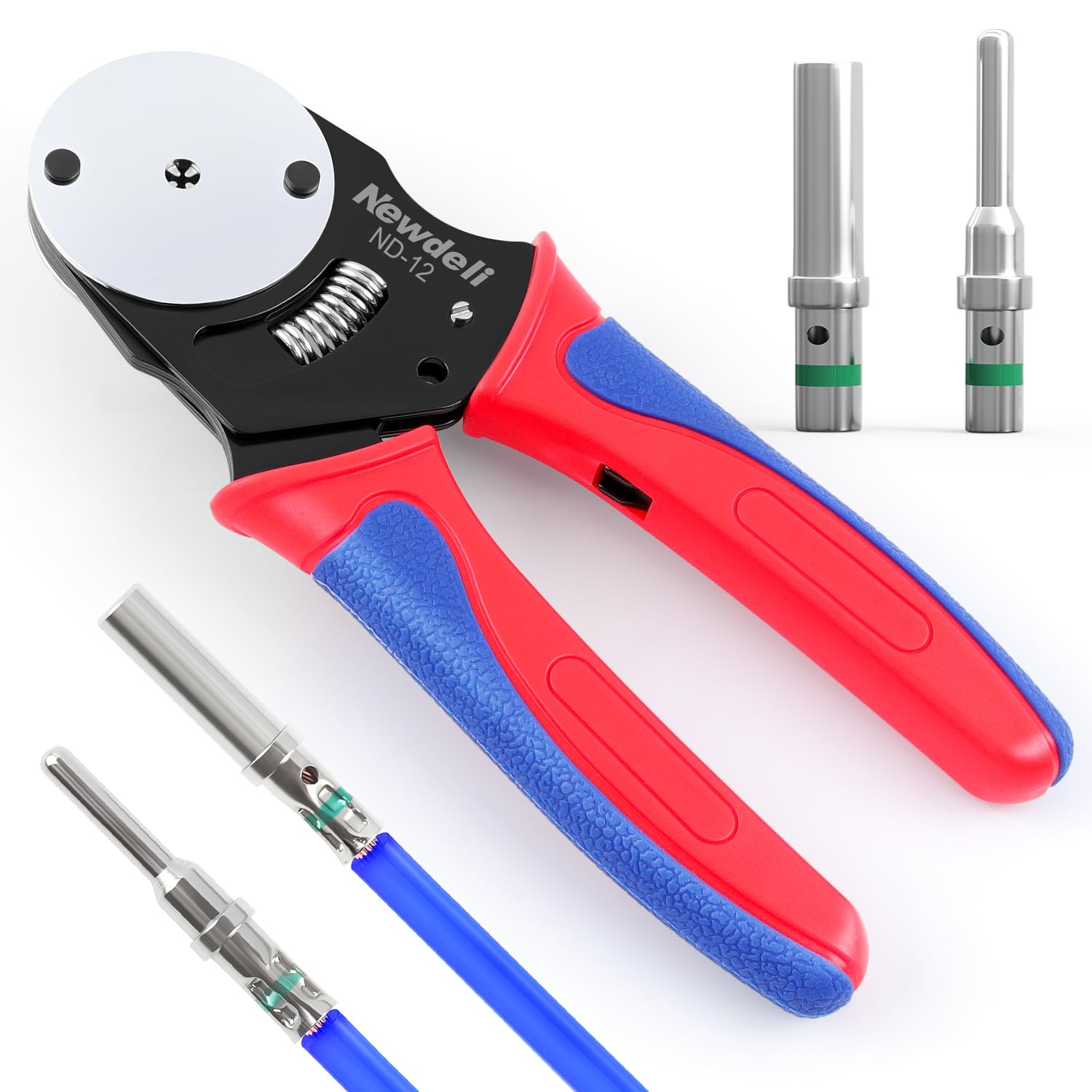 Newdeli Deutsch Crimp Tool Size 12 Deutsch Connector Tool 4 Way Indent 8 Impression Type Closed Barrel Crimper 12 AWG Solid Barrel Contact & Circular