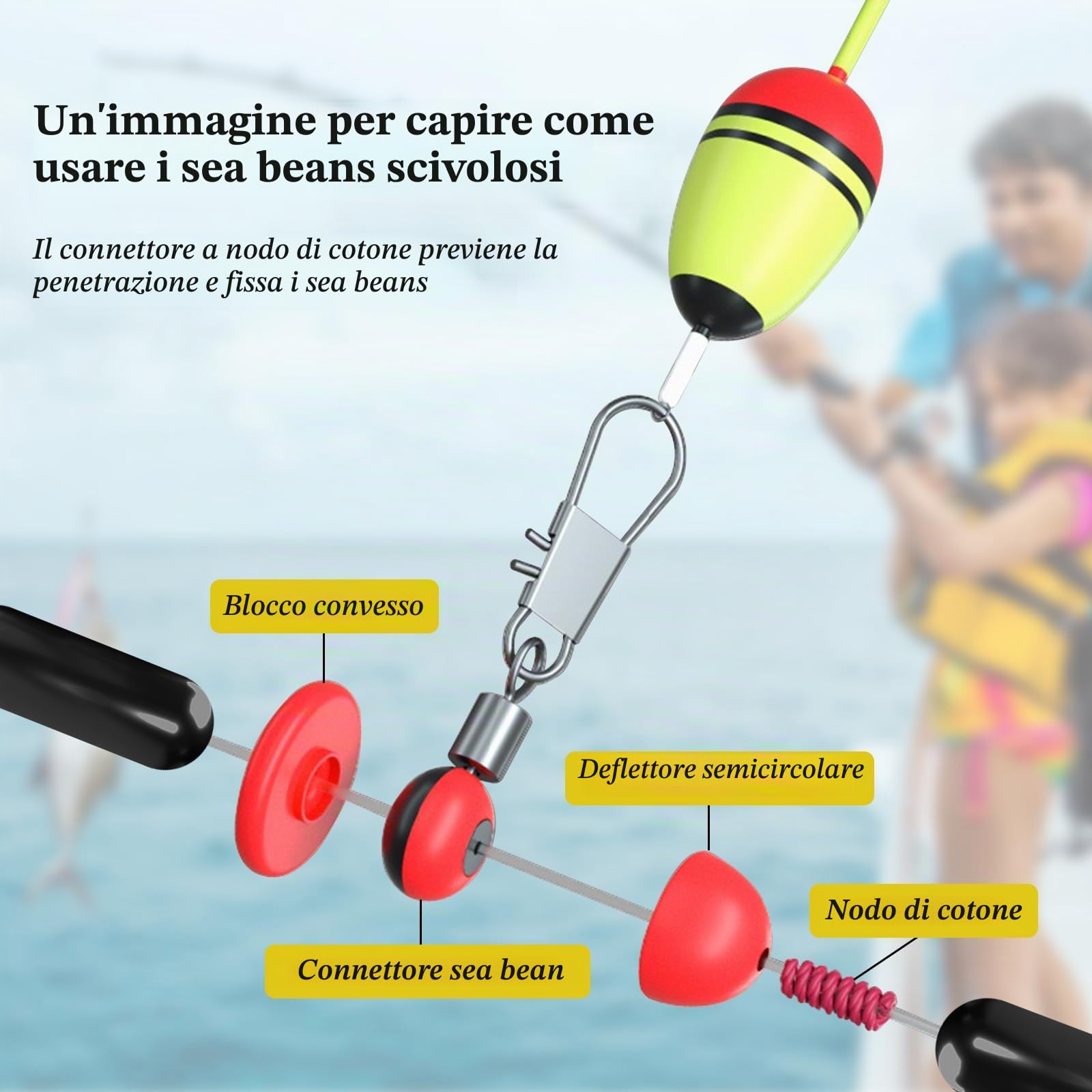CONNECTION 180 pz Tappi di Gomma per Pesca 6 in 1 Stopper da Pesca 50 Girelle da Pesca con Moschettone 2/4/6/8/10#, 30 Fagioli Girevoli Connettori Galleggiante S/M/L Accessori per Pesca in Mare Laghi
