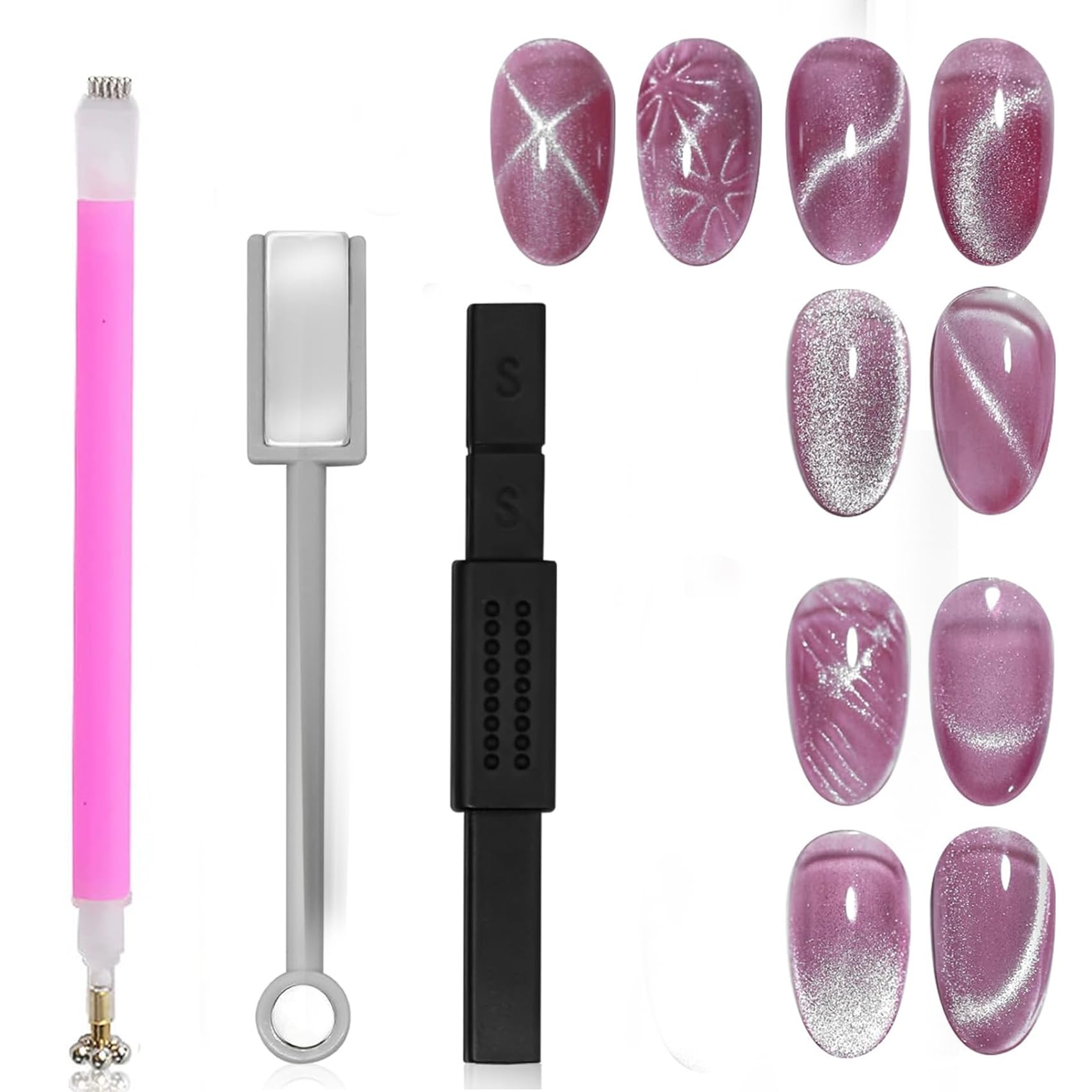 MAYCHAO3Pcs Cat Eye Magnet Nail Art Tools - Double-Head Gel Polish Pen, Magnetic Wand & Sticks for Salon & DIY Manicure Design