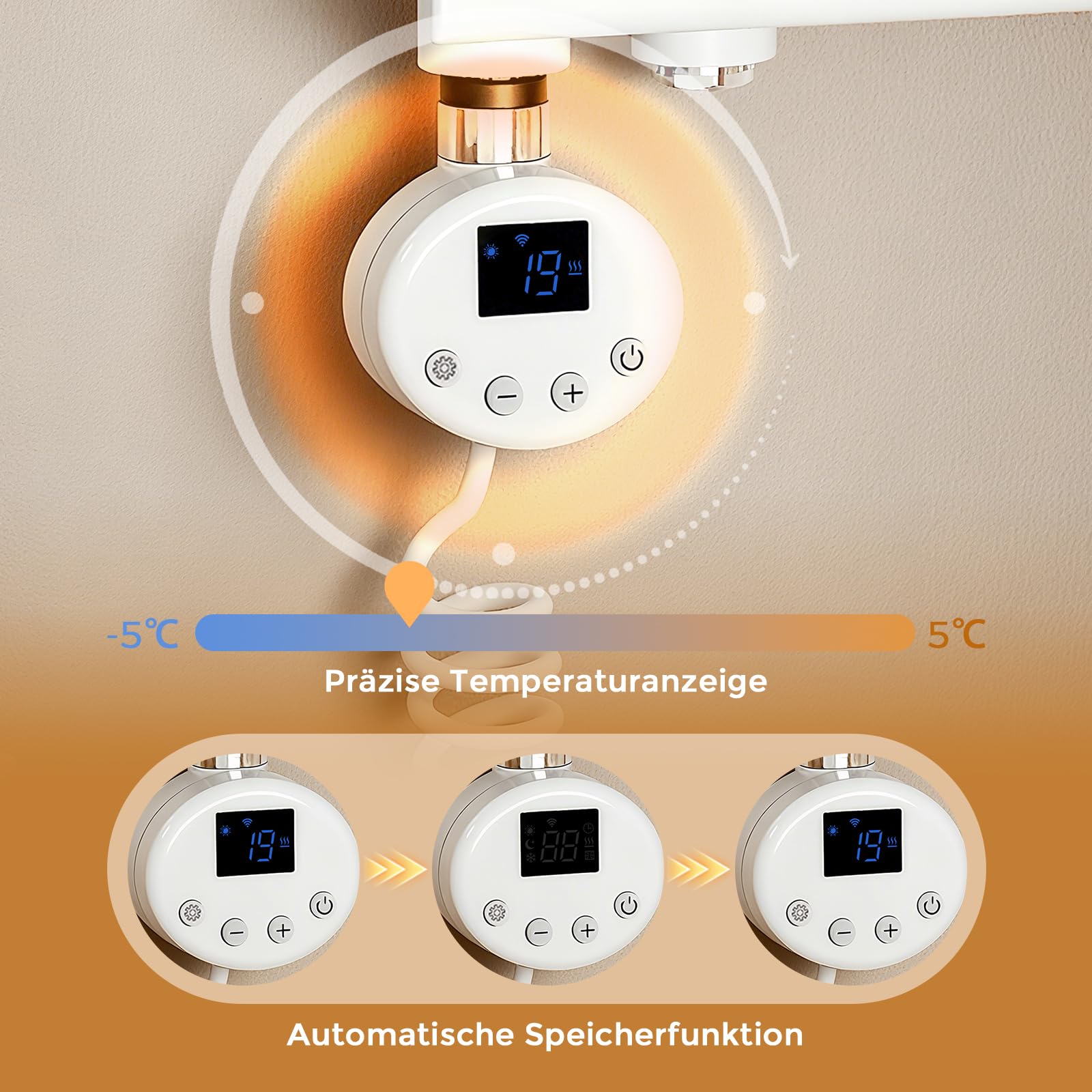 Heizstab für Badheizkörper 900W,heizstab badheizkörper mit Thermostat, WiFi-fähig, programmierbare Temperaturregelung, Edelstahl-Heizstab, geeignet für Handtuchheizkörper und Heizkörper, Weiß