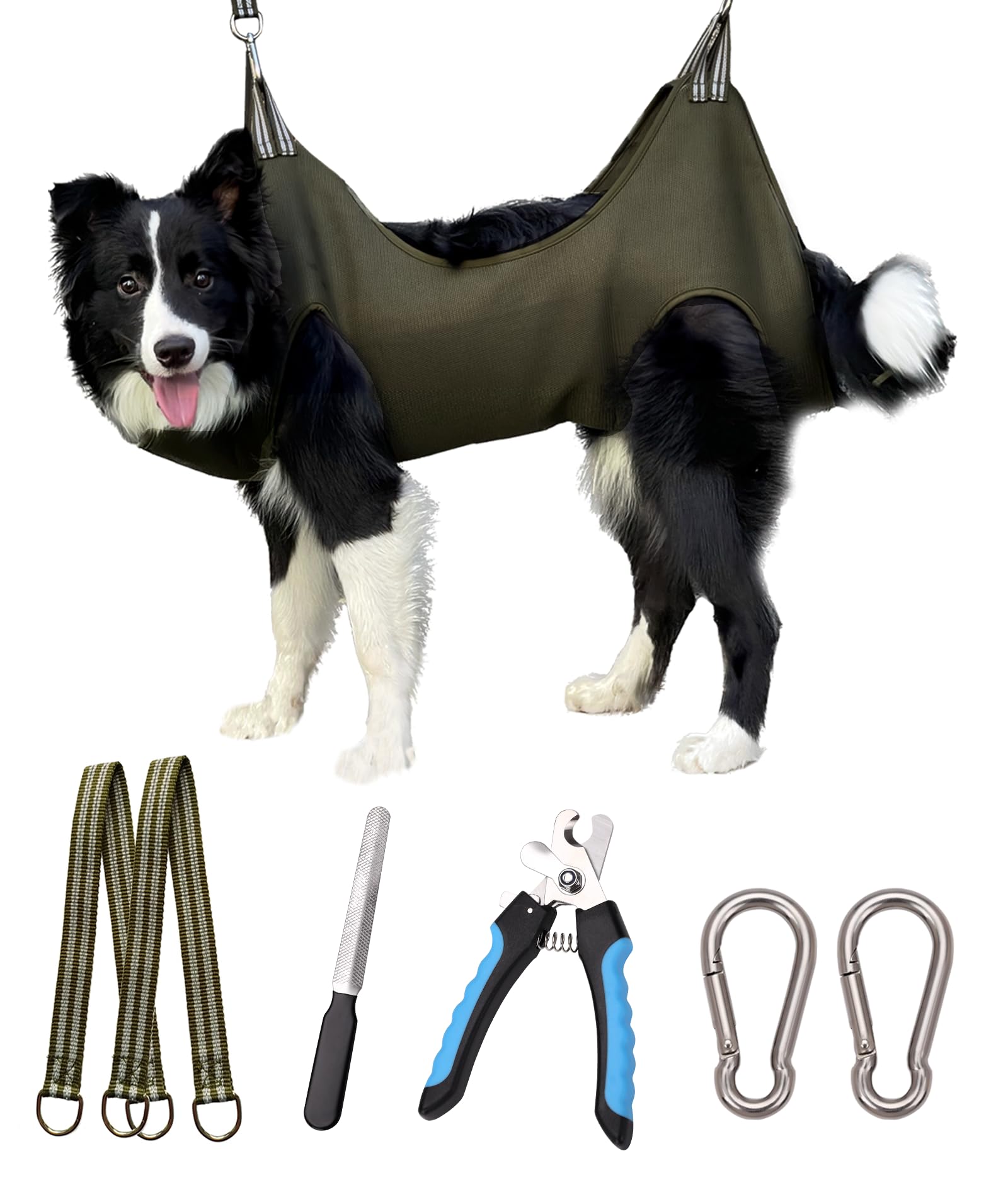 Kkiimatt 10 in 1 Pet Grooming Hammock Harness with Nail Clippers/Trimmer, Nail File, Comb,Dog Nail Hammock, Dog Grooming Sling for Nail Trimming/Clipping (XL/Under 80lb, Khaki Green) โ image 1