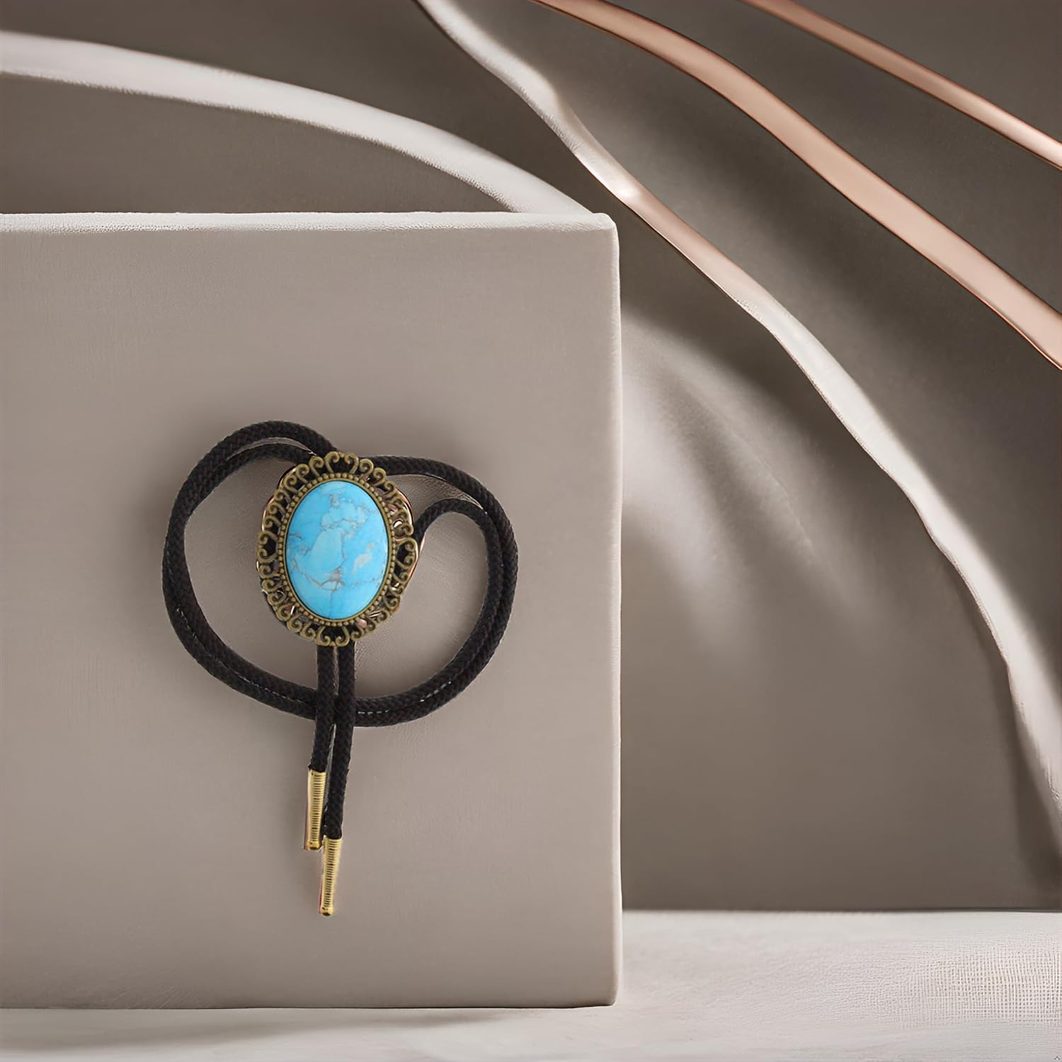 Turquoise Died Howlite Stone Oval Bolo Tie for Men & Women | Western Style Necklace with Black Nylon Cord | Adjustable Unisex Bolo Ties for Western Fashion, Cowboy & Country Look