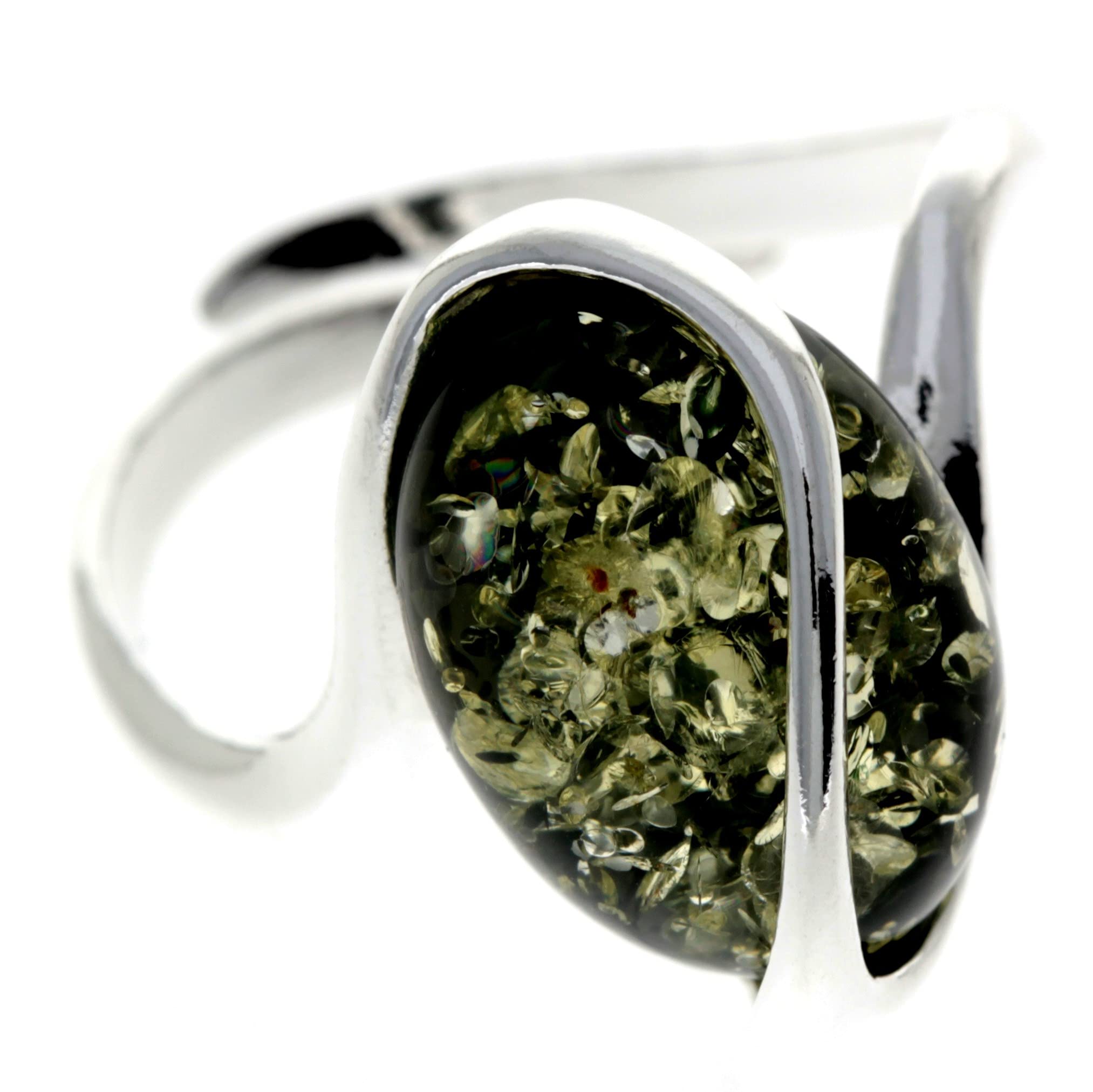 Anello regolabile in vera ambra baltica e argento Sterling 925, design moderno, GL477