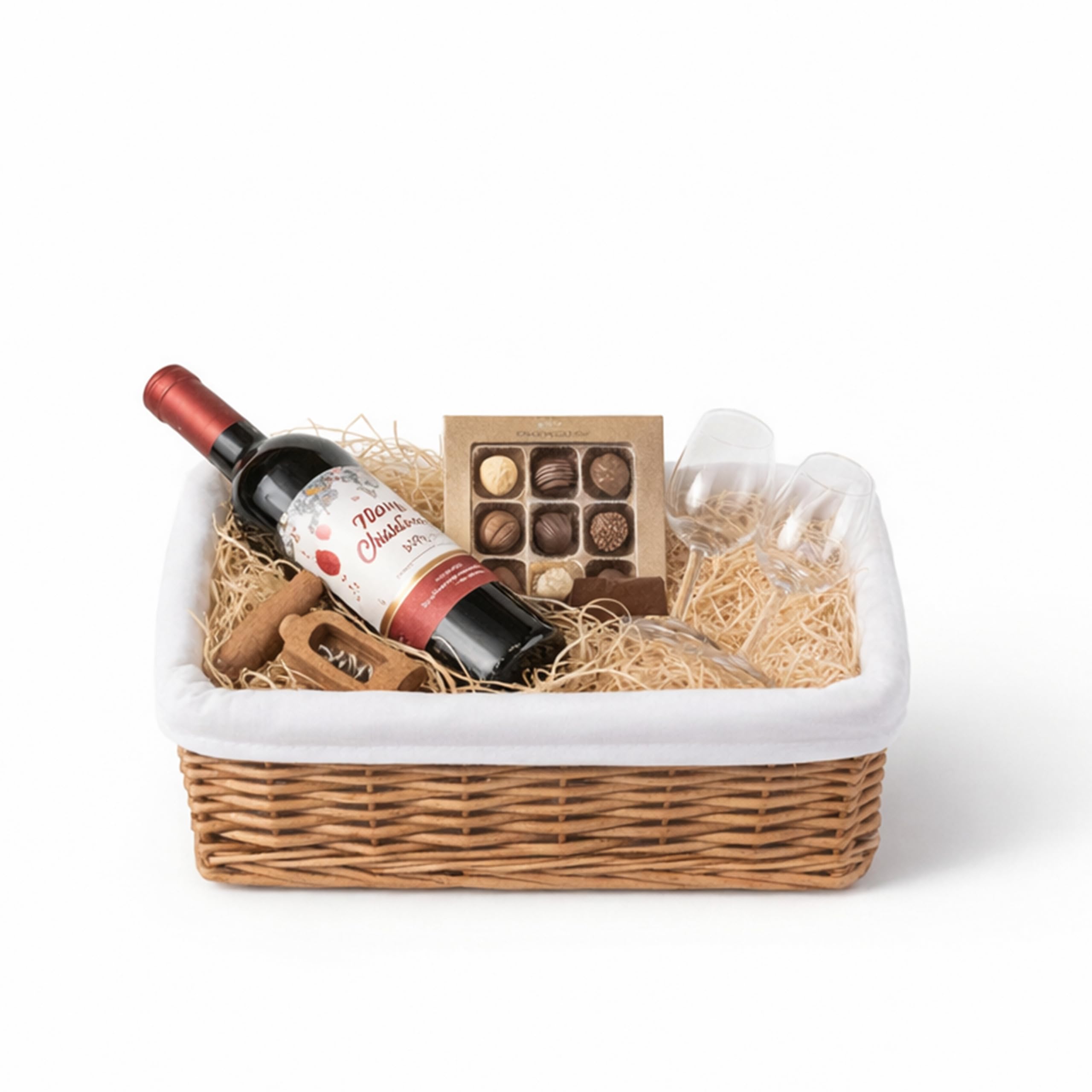 H-LINE Small Brown Wicker Willow Storage Basket with Cloth Lining - Ideal for Christmas/Easter/Newborn Gift Hamper/Make Your Own Hamper