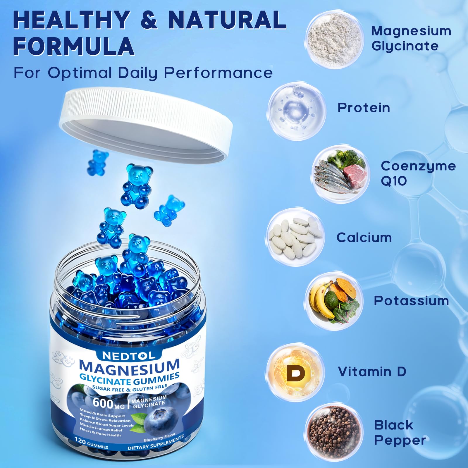 600mg Magnesium Glycinate Gummies - Blueberry Flavor - 120 Count — Amazon image 3