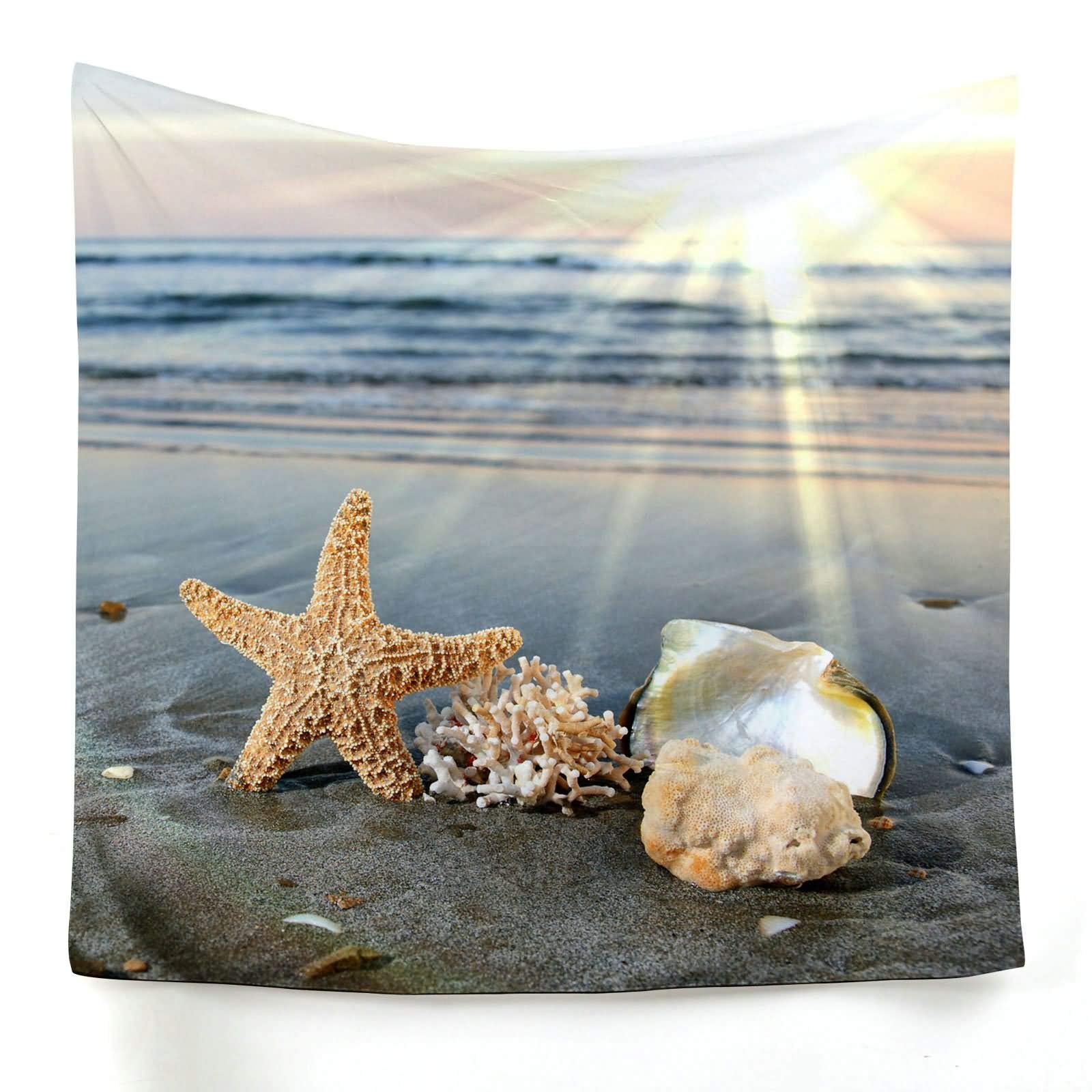 Tapisserie murale marron pour habiller un mur vide toile imprimée plage coquillage 150x150