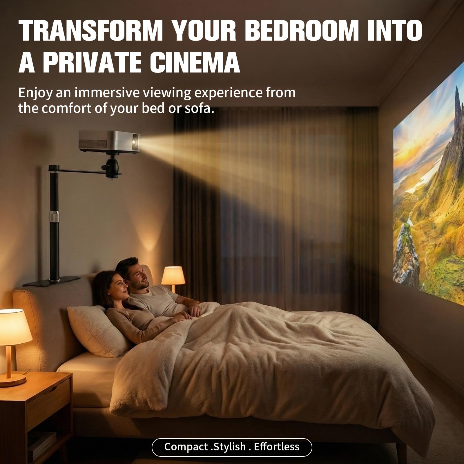 Soporte para proyector para cama y sofá – Estabilidad mejorada para proyectores pesados, diseño oculto con trineo de avance, compatible con XGIMI, Nebula, (altura ajustable 14-37,35 cm)