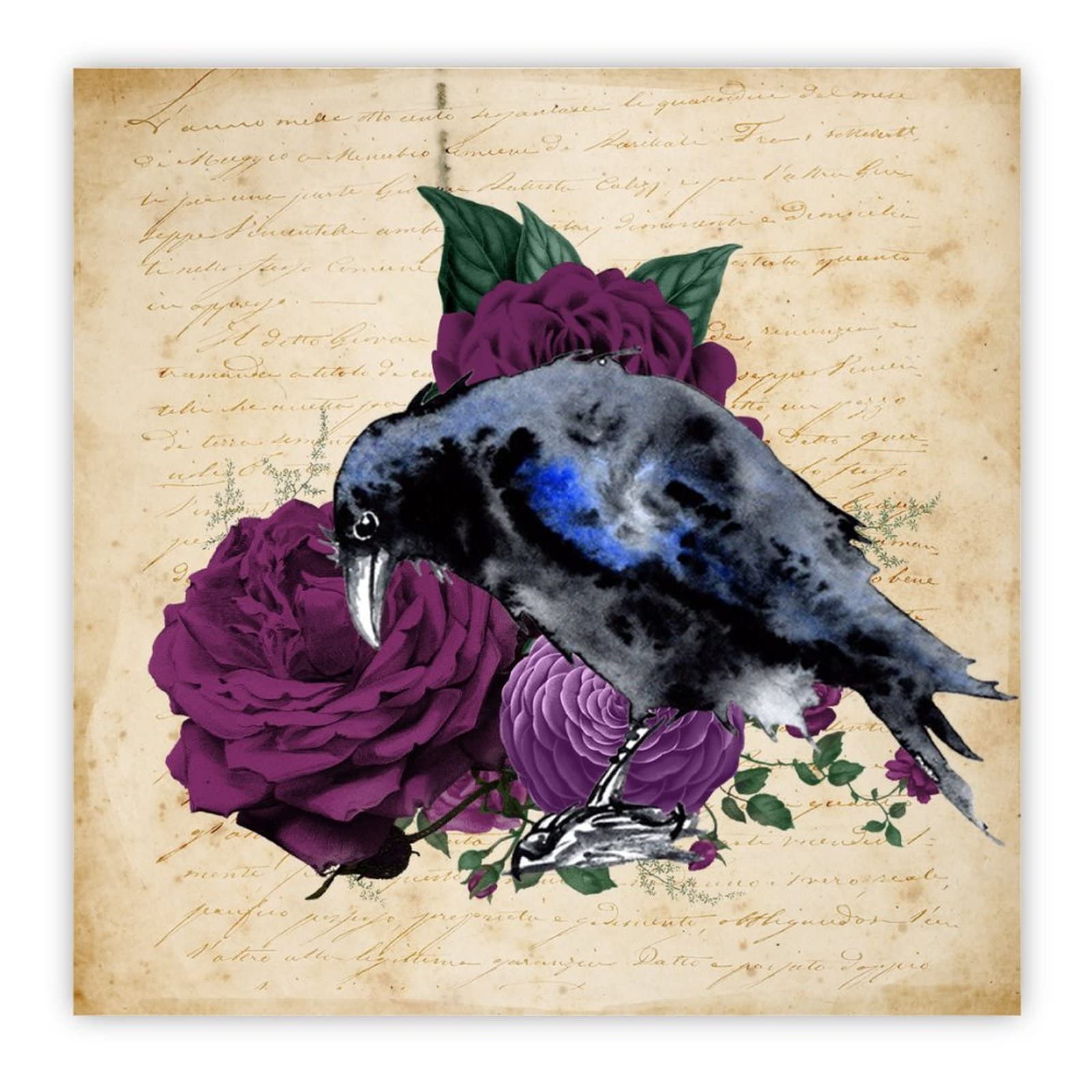Corbeau violet sur crâne déco Halloween rustique pour salon 40cm