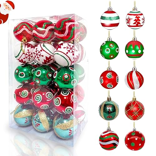 VHUWE 30Pcs 2.36Inch Christmas Ball Ornaments Set, Shatterproof Plastic Xmas