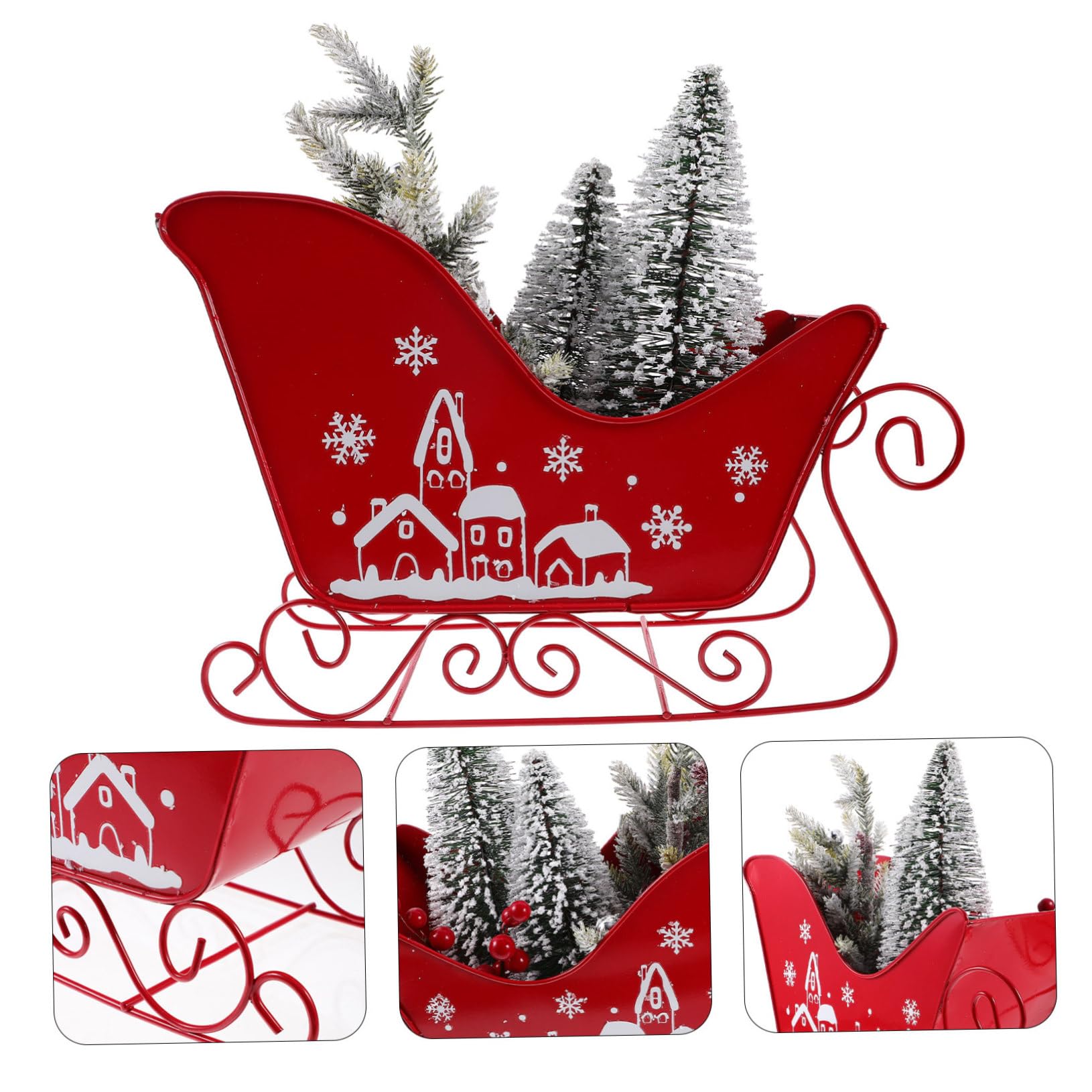 Trineo Decorativo Navideño Rojo de Escritorio en PVC y Hierro, Adorno Clásico para Fiesta de Navidad y Ocasiones Obsequios