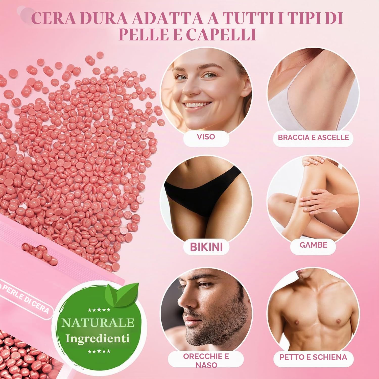 scaldacera kit cera brasiliana ceretta brasiliana: scaldacera 500g Cera, kit completo scalda cera per ceretta per Uomo Donna 30 Spatole Rosa