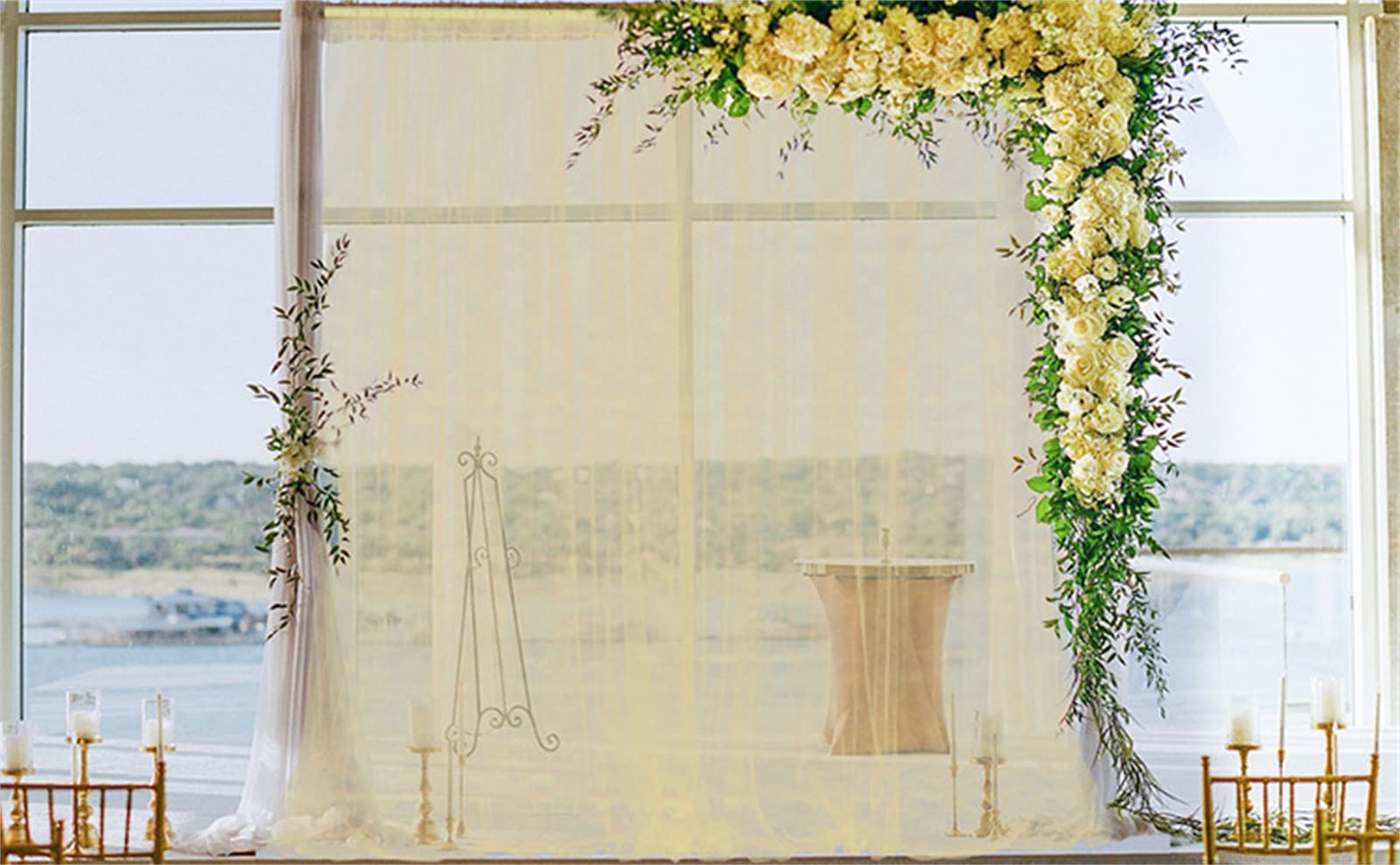 Querbehang Transparente Voile Gardine Fertiggardine Deko für Hochzeitsbogen & Traubogen Vorhangweiß Hochzeitsdekoration (Weiß,1.5 * 3m 2pcs)