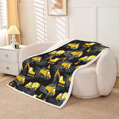 Castle Fairy Construction Truck Sherpa Throw Blanket Work Build Bed