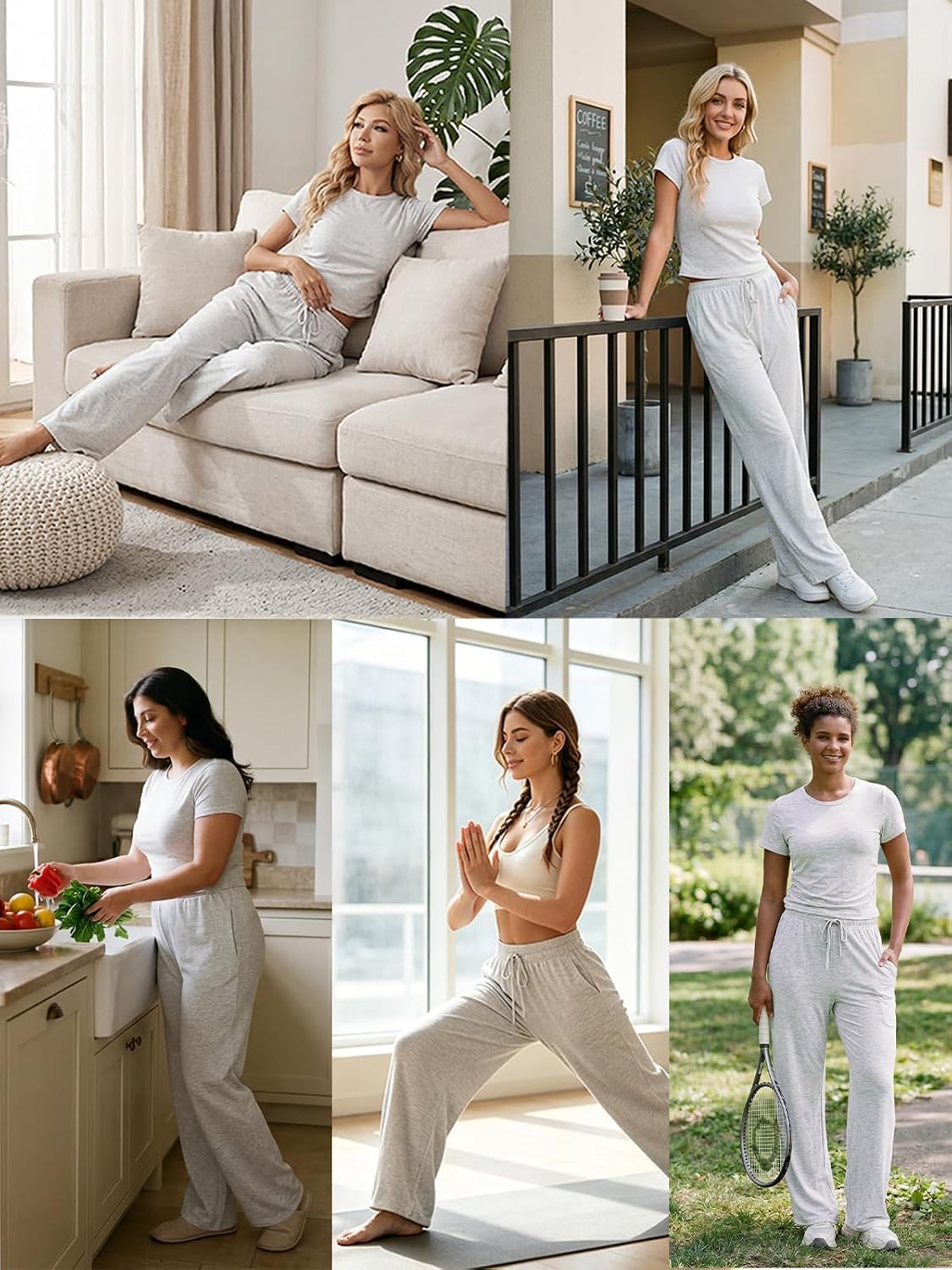 LanGui 2 Piece Sets for Women Summer 2026 Lounge Set Side Ruched Top and Wide Leg Pants for Airport Travel Vacation Outfit