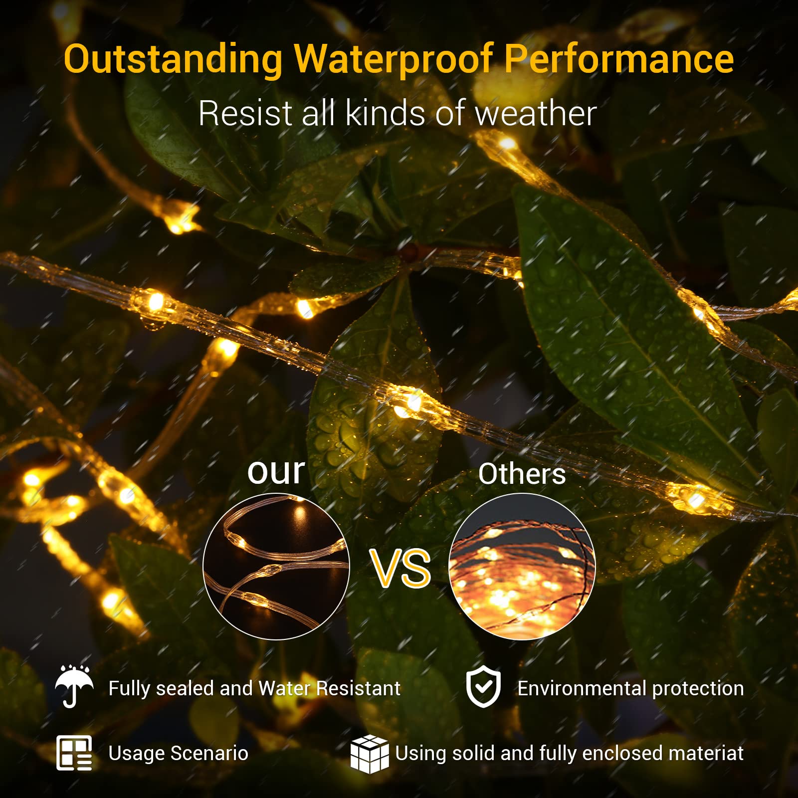 Quntis IP65 Lichterkette Außen 50m 1000 LED Lichterschlauch, Weihnachtsbeleuchtung Strombetrieb Warmweiß, 8 Modi Speicherfunktion, Weihnachtsdeko für Baum Terrasse Balkon Garten Wand Zimmer Haus Party