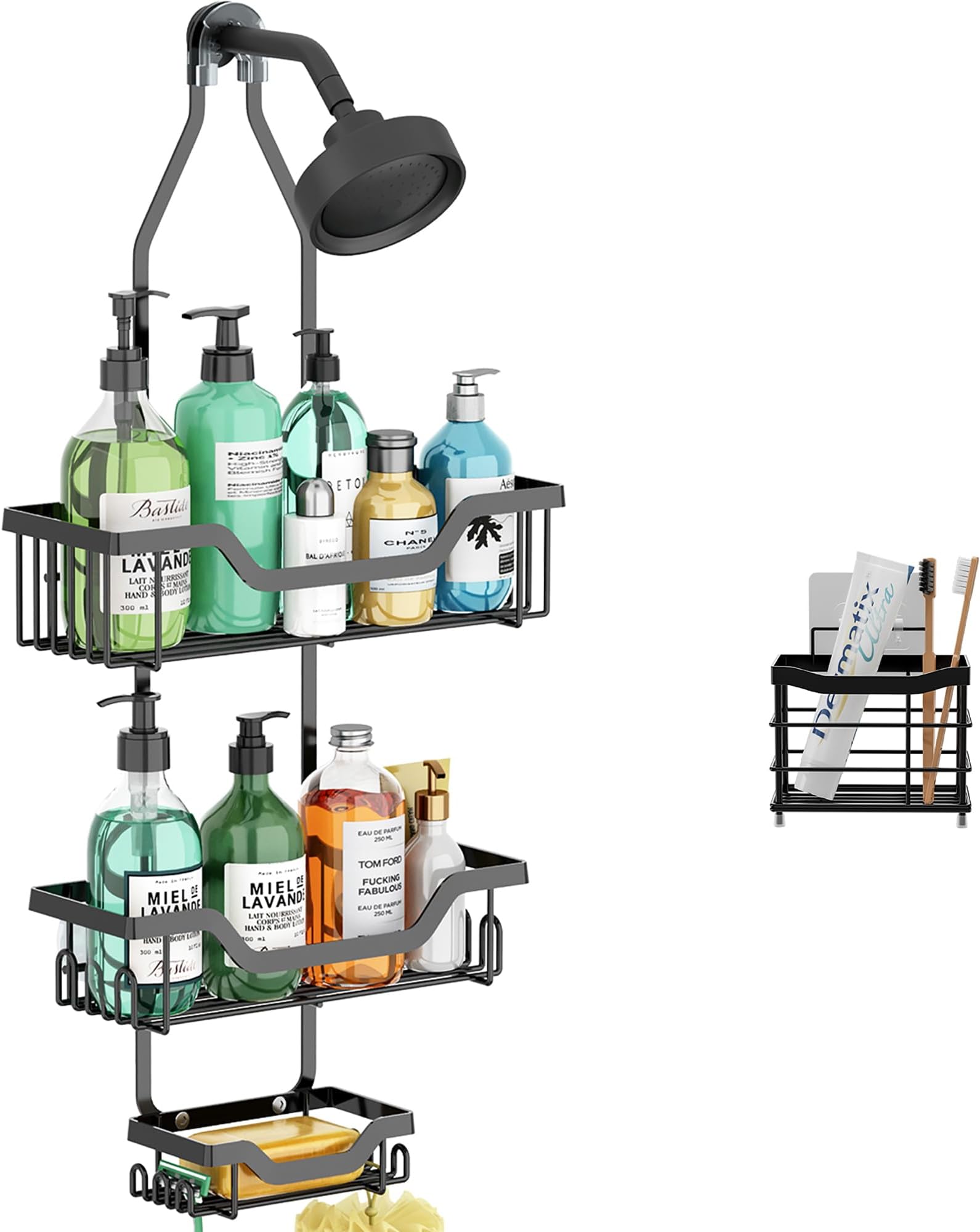 4-Pack Black Shower Caddy Hooks – Double Hook Wall Organizer For Razor, Loofah, Towels, Bathroom