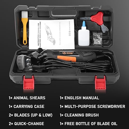 Miniatura 7 de XIIW Tijeras de ovejas 550W, cortadoras eléctricas profesionales de ovejas, kit de aseo de ganado de granja de 6 velocidades con 2 juegos de