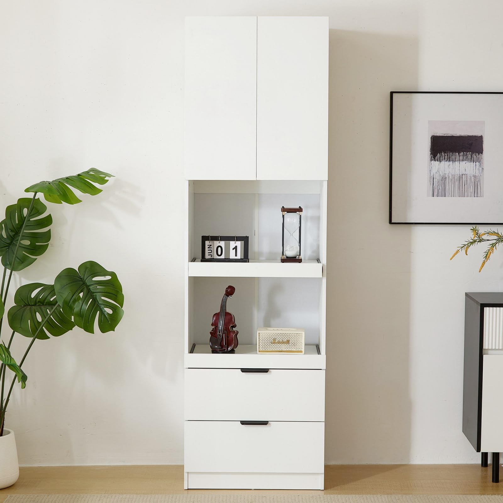 KOMHTOM Buffet de Salle à Manger Blanc de 200 cm de Haut Meuble de Cuisine, Buffet Salon avec 2 Portes et 2 tiroirs Meubles de Rangement pour Salon Salle à Manger Cuisine (B)