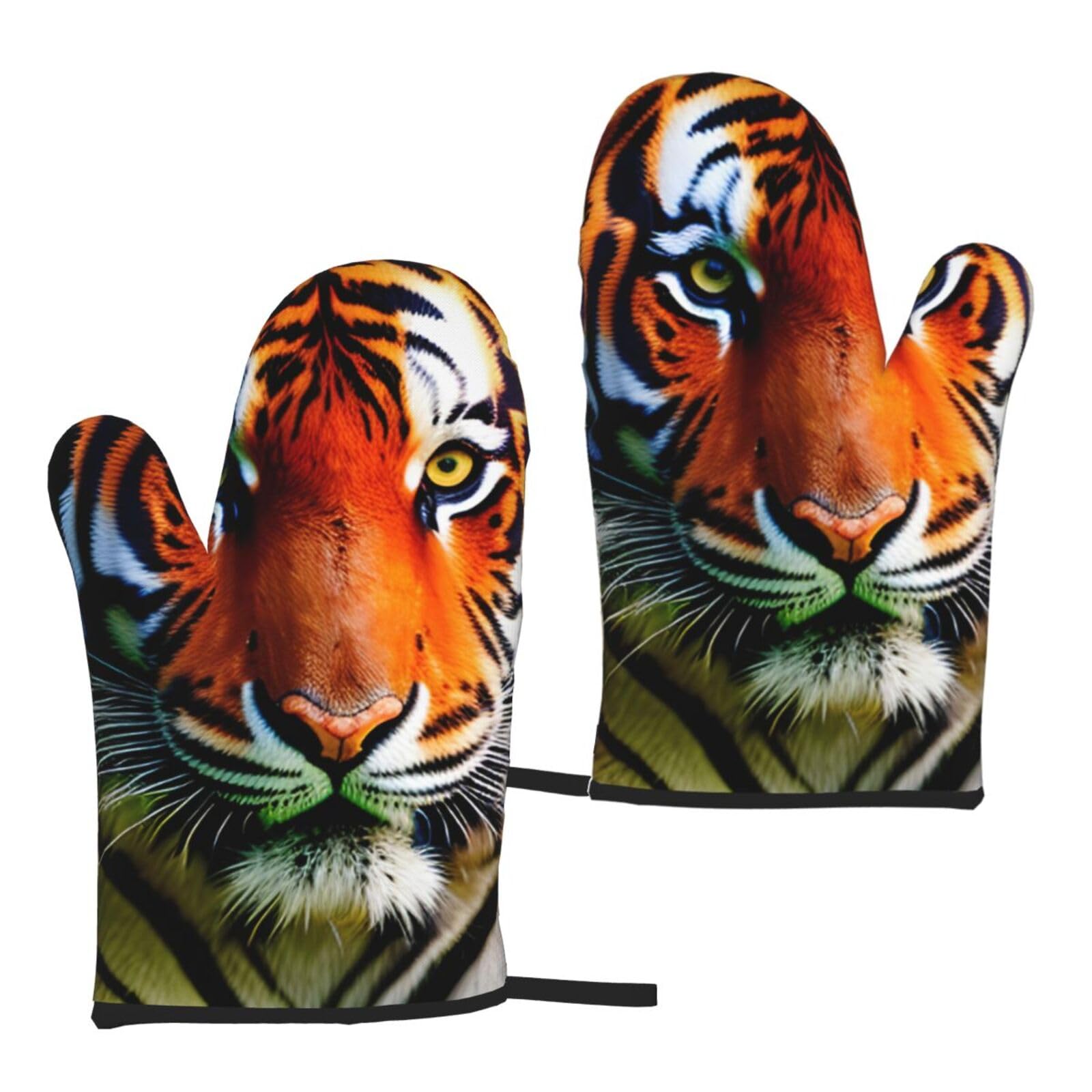 Nimongt Women's Black Tiger Stripes Orange Pattern Print Adults Universal Fit Heat Resistant Oven Gloves Reusable Cooking Outdoor Grilling