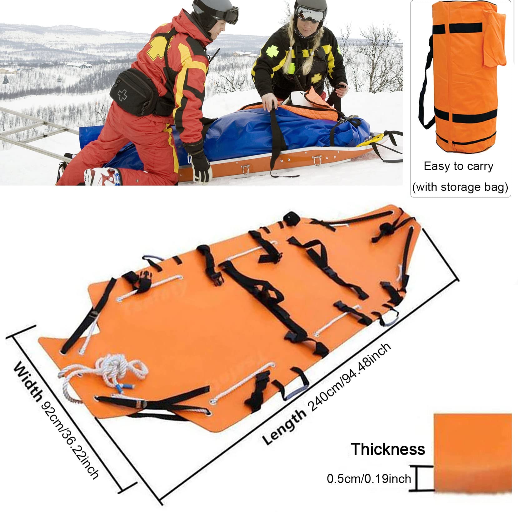 Brancard Civière de Sauvetage Pliable Portable, civière arrière de Sauvetage en Plein air pour Pompiers, civière épaisse et Souple, pour hôpital, Sites Sportifs, Sauvetage en Cas d'incendie,